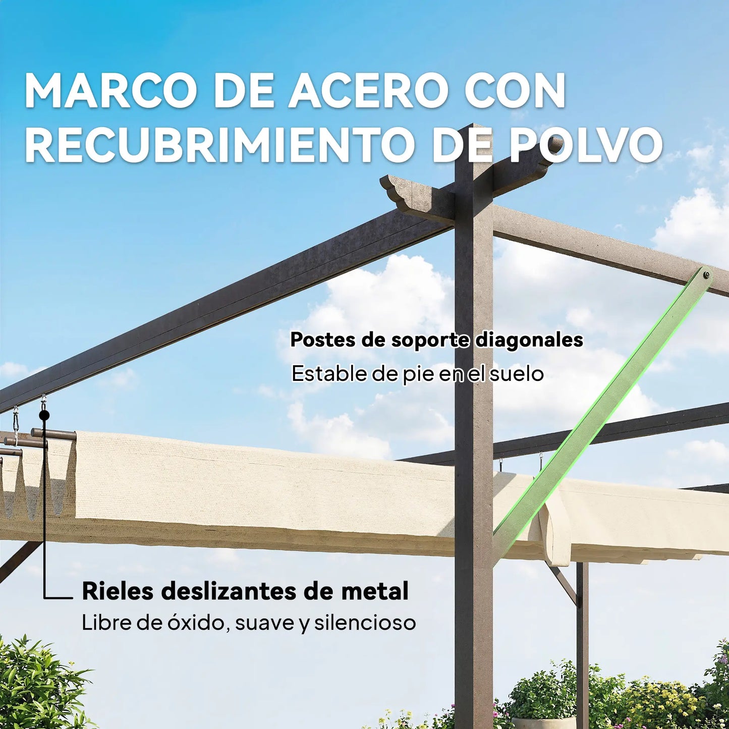 🌿 PÉRGOLA DE PARED “SOLARISSA” 4x3m – TECHO RETRÁCTIL Y PROTECCIÓN UV