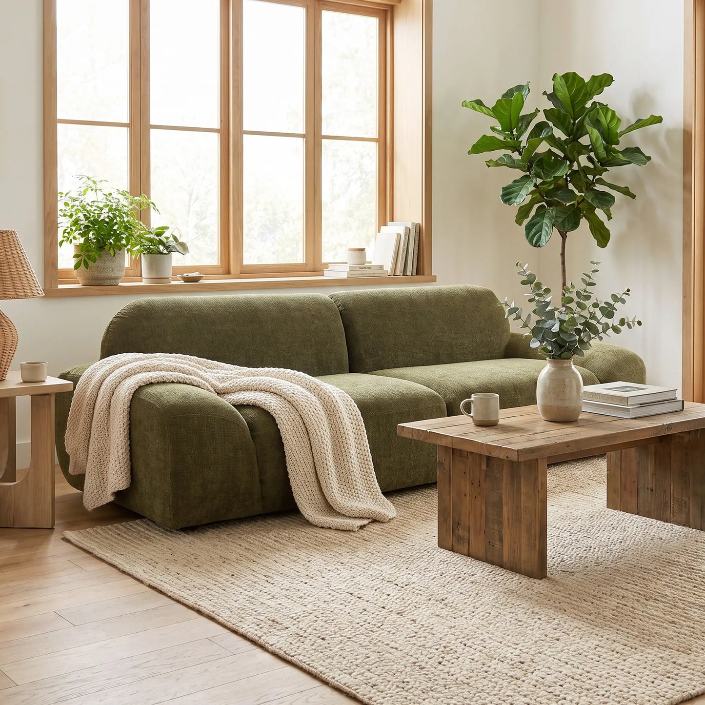 🛋️ Sofá de 3 Plazas Redondeado en Chenilla – Verde Oscuro | JAM MUEBLES