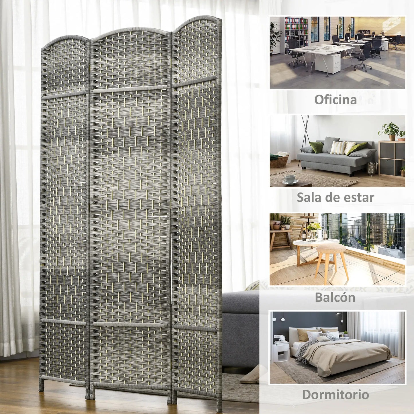 🚪 BIOMBO SEPARADOR DE AMBIENTES PLEGABLE 3 PANELES 135x180 CM – PRIVACIDAD Y ESTILO PARA TU HOGAR