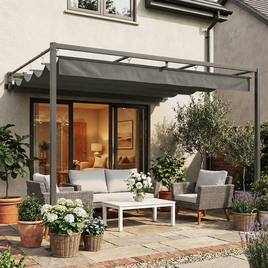 🌿 PÉRGOLA DE PARED “URBANOVA” 3x3m – TECHO RETRÁCTIL Y DISEÑO MODERNO