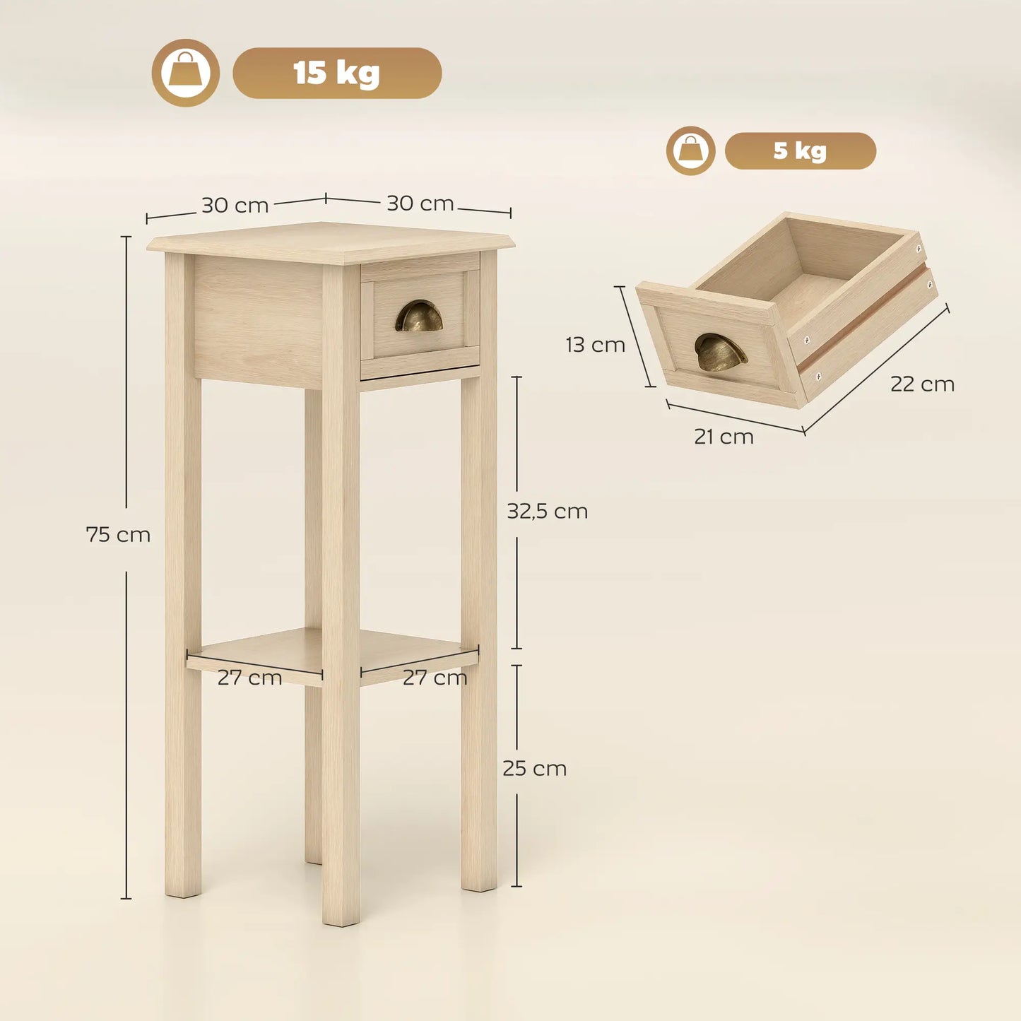🪵 Mesa Auxiliar Rústica NATURAL HOME – 1 Cajón
