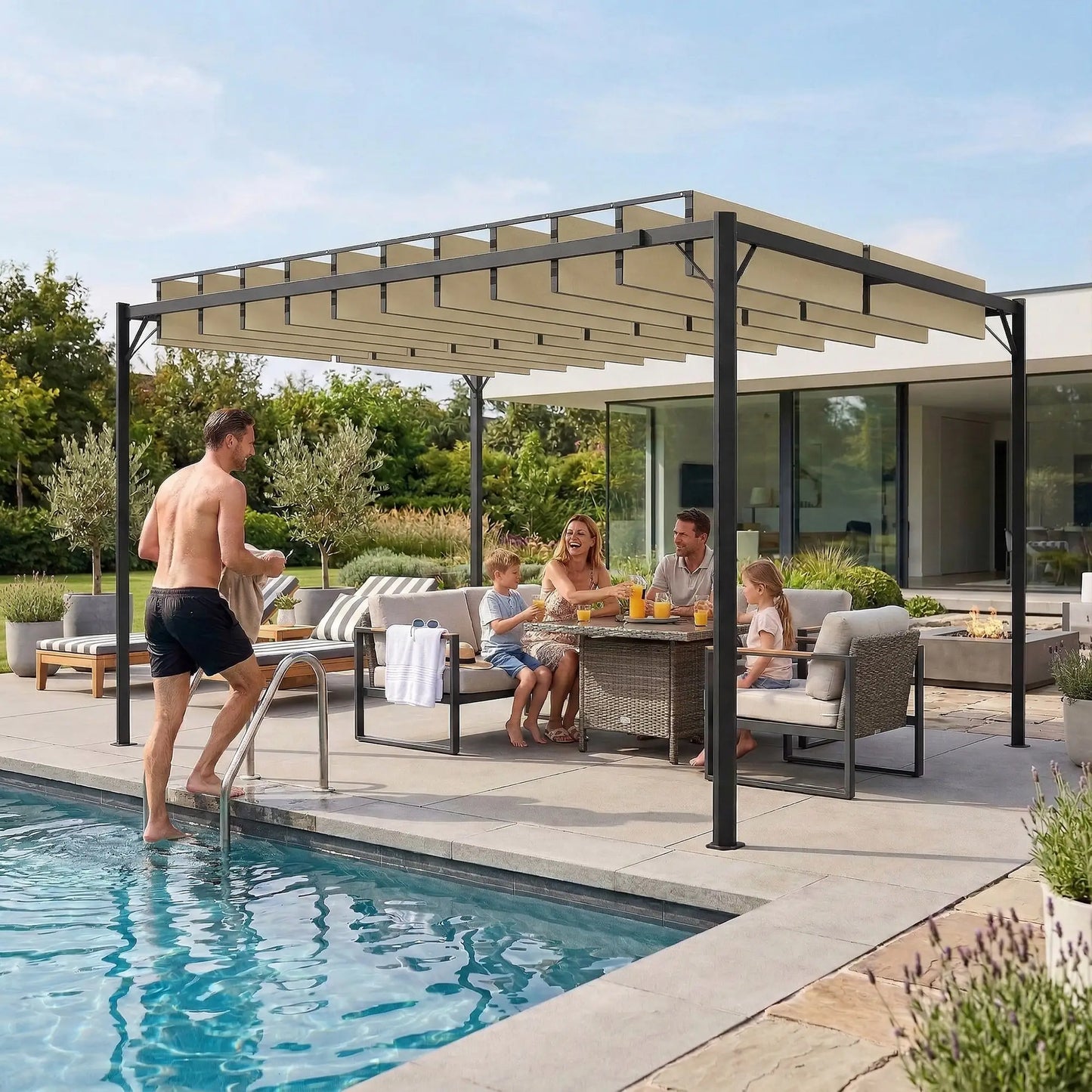 🌿 Pérgola VENTO 3x4 m Techo Ajustable Crema