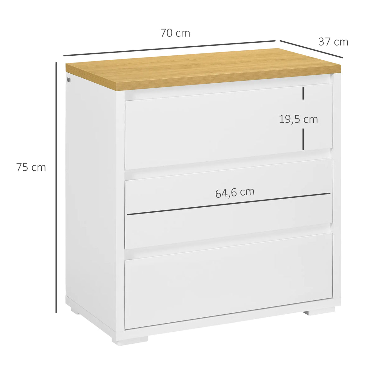 🤍 CÓMODA NORDIC PURE 3C – 3 CAJONES BLANCO Y MADERA NATURAL SIN TIRADORES