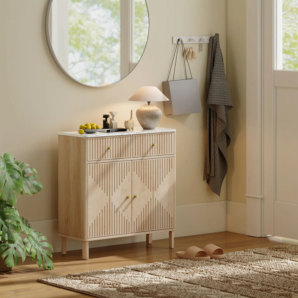 🪵 APARADOR MARBEL OAK – 2 PUERTAS Y 2 CAJONES EN ROBLE CON ENCIMERA EFECTO MÁRMOL