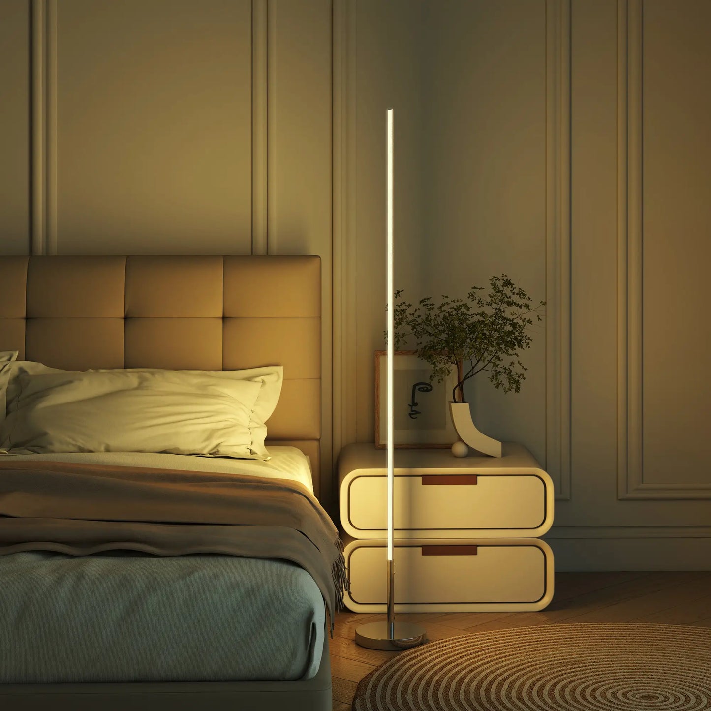 💡 Lámpara de Pie LED Moderna Regulable con Mando a Distancia – Brillo y Temperatura de Color Ajustables Color Gris Plata