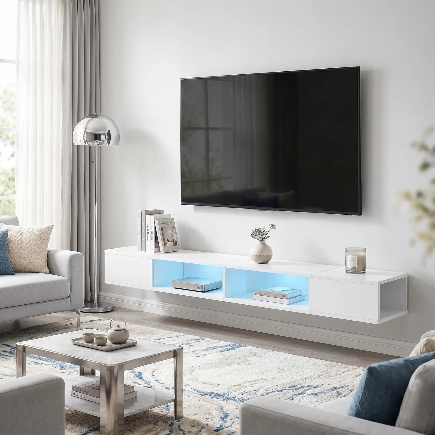 📺 MUEBLE TV SUSPENDIDO “LED FLOAT 178” – PARA TV HASTA 75" + ILUMINACIÓN RGB · BLANCO