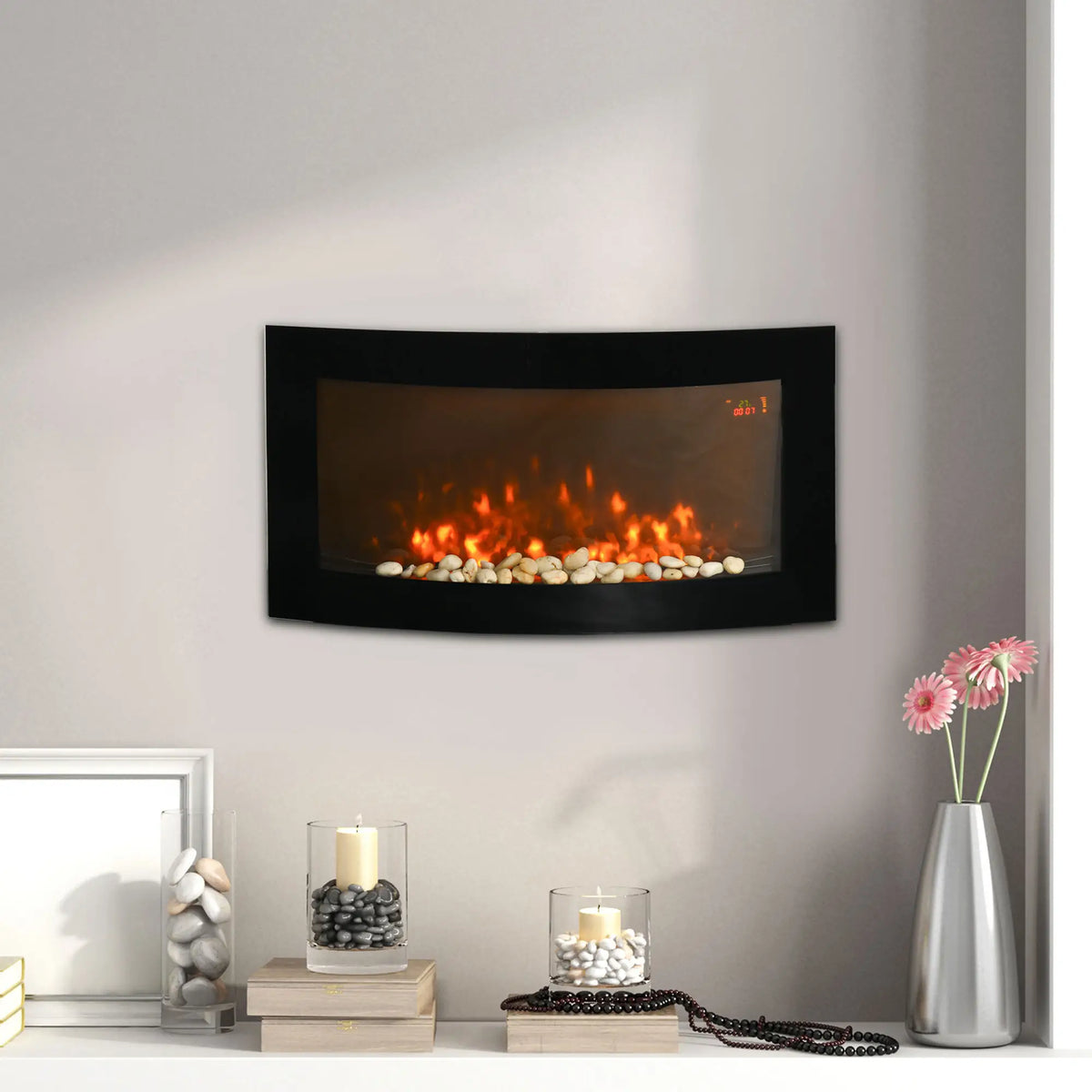 🔥 CHIMENEA ELÉCTRICA WALL FLAME 90 – DE PARED NEGRA CON LED MULTICOLOR Y MANDO A DISTANCIA