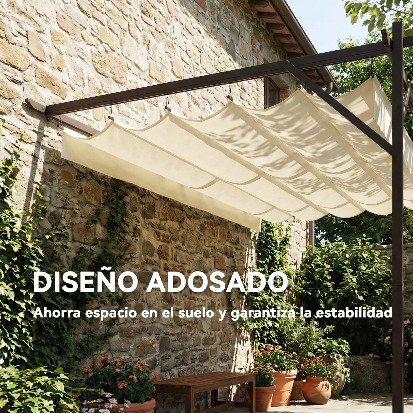 🌿 PÉRGOLA DE PARED “SOLARISSA” 4x3m – TECHO RETRÁCTIL Y PROTECCIÓN UV