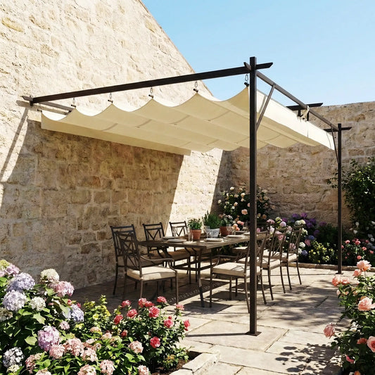 🌿 PÉRGOLA DE PARED “SOLARISSA” 4x3m – TECHO RETRÁCTIL Y PROTECCIÓN UV