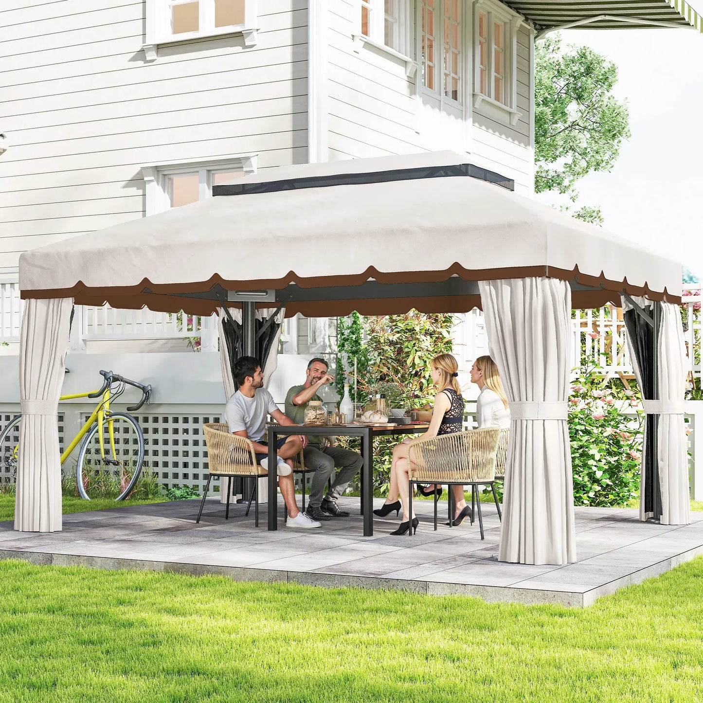 🌿 CENADOR DE JARDÍN “ARENAZZA” 4x3m – DOBLE TECHO, CORTINAS Y MOSQUITERA