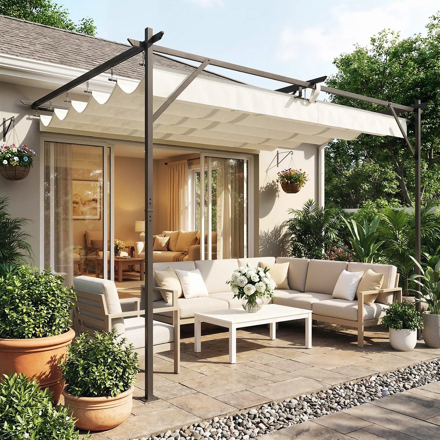 🌿 PÉRGOLA DE PARED “SOLARISSA” 4x3m – TECHO RETRÁCTIL Y PROTECCIÓN UV