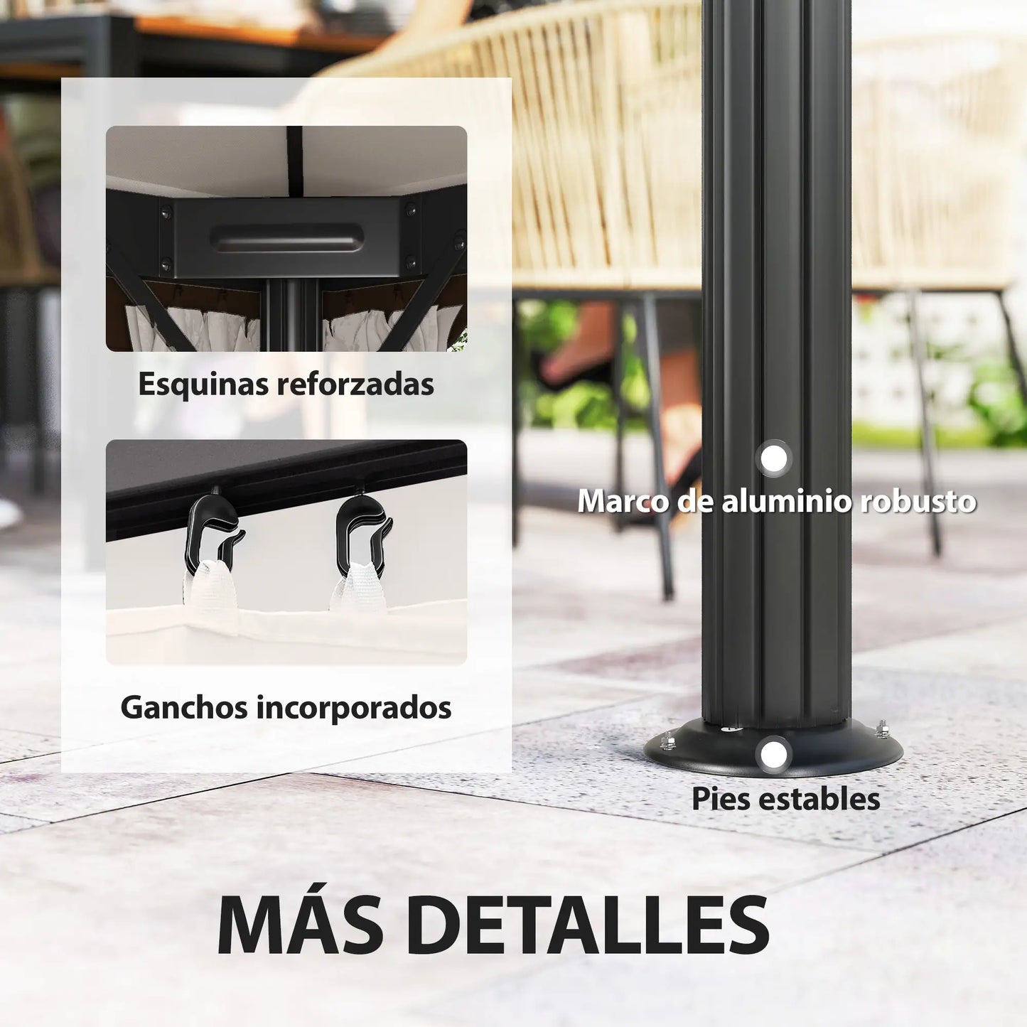🌿 CENADOR DE JARDÍN “ARENAZZA” 4x3m – DOBLE TECHO, CORTINAS Y MOSQUITERA