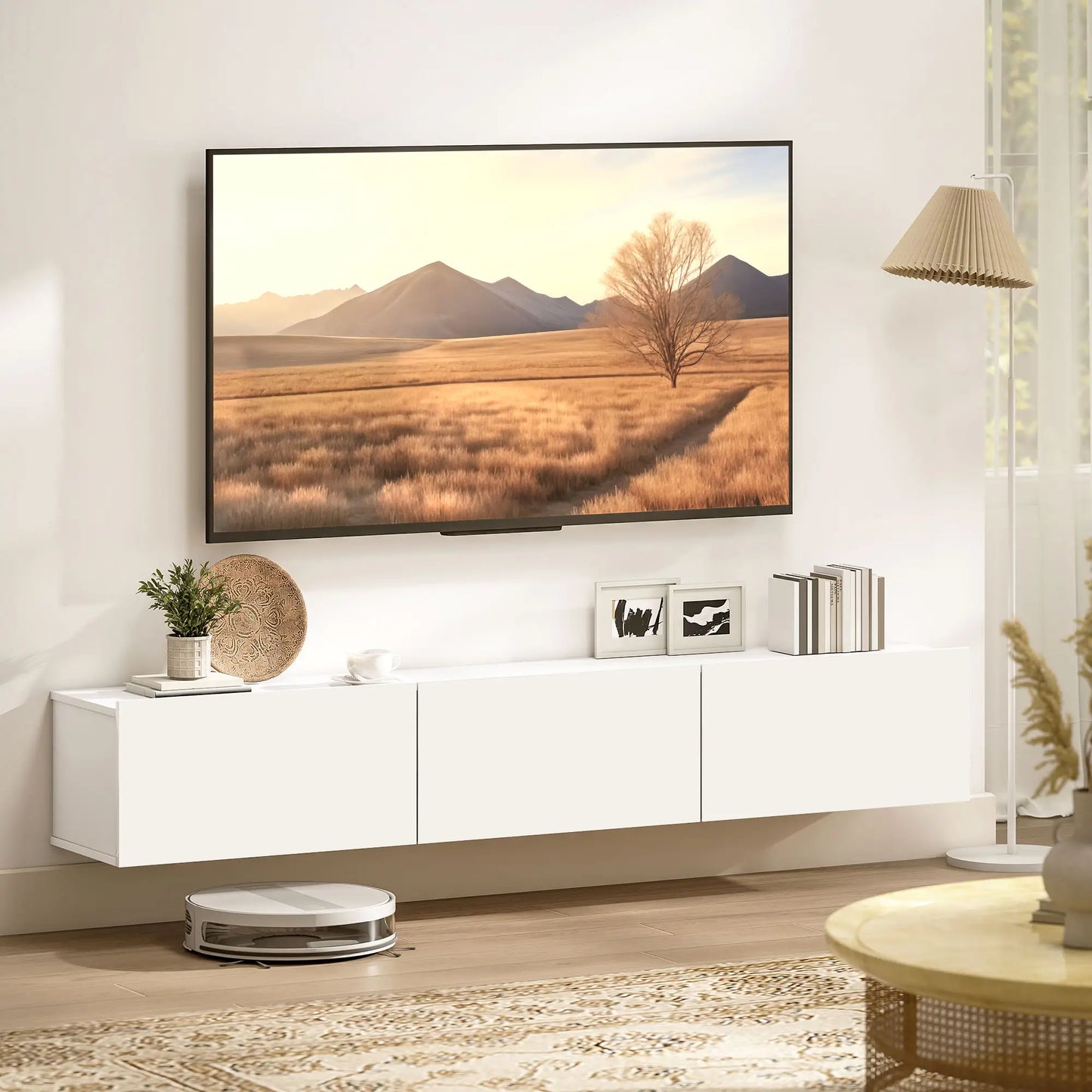 📺 MUEBLE TV FLOTANTE “AIR 180” – 3 PUERTAS ABATIBLES · BLANCO · PARA TV HASTA 82"
