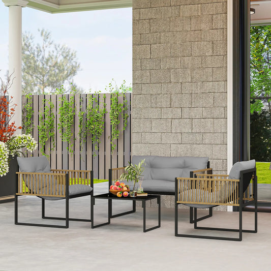 🌿 CONJUNTO DE JARDÍN 4 PIEZAS BARATO “RATTANIA” – SOFÁ EXTERIOR + SILLONES + MESA