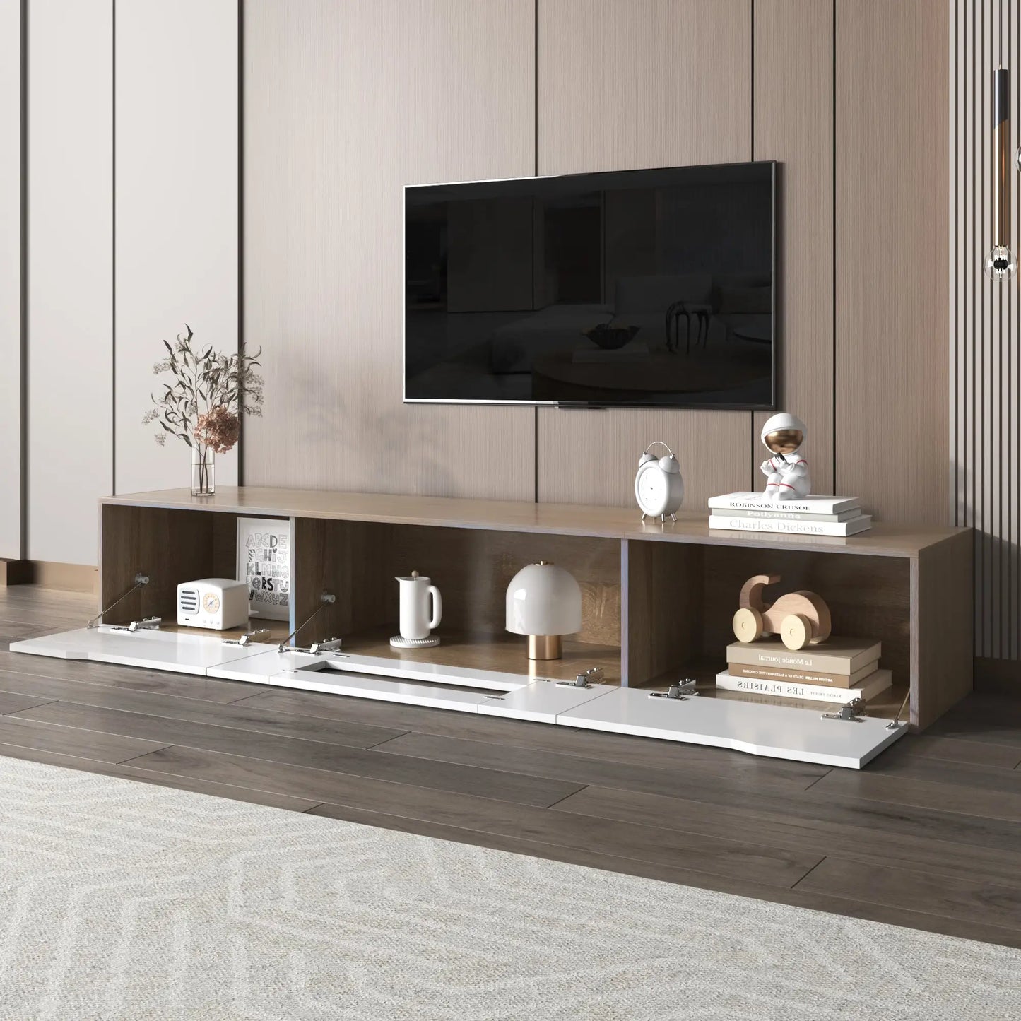 MUEBLE TV MODERNO BLANCO BRILLO & MADERA 180 CM image 2