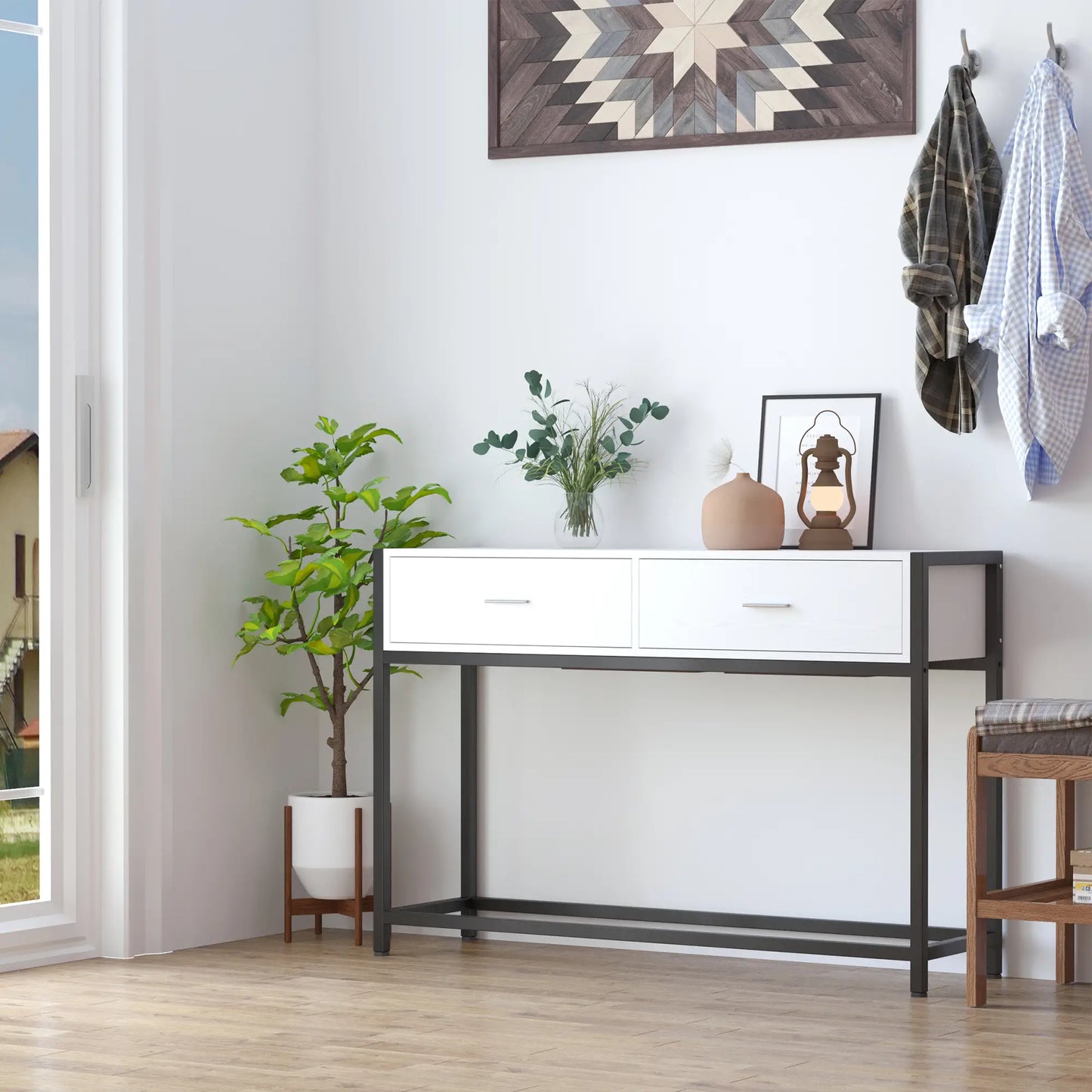 CONSOLA MODERNA BLANCO & NEGRO “MINIMAL CROSS DOUBLE DRAWER” image 0