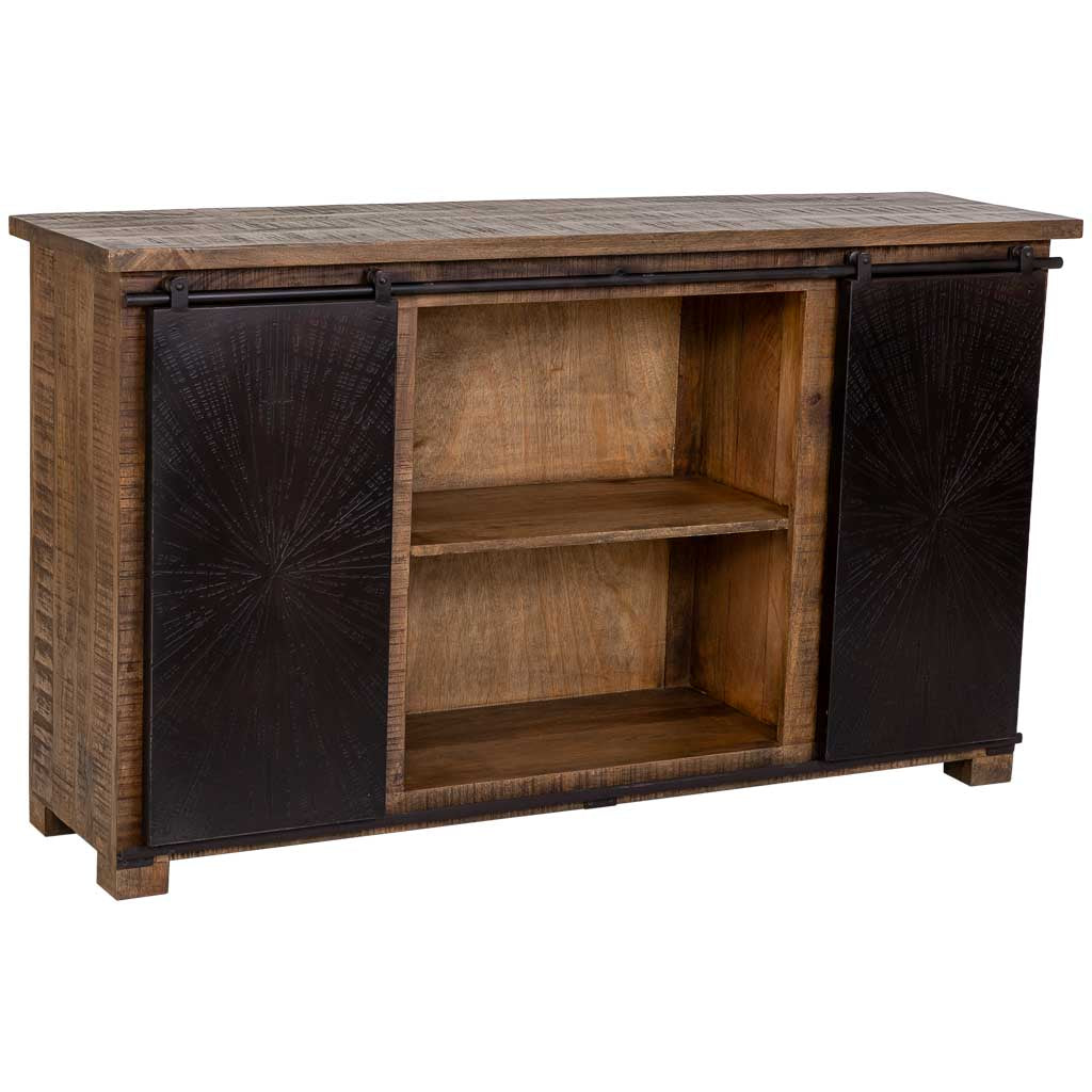 APARADOR ÓXIDO ARTESANAL DE MADERA MACIZA CON 2 PUERTAS CORREDERAS Y 6 CAJONES image 2