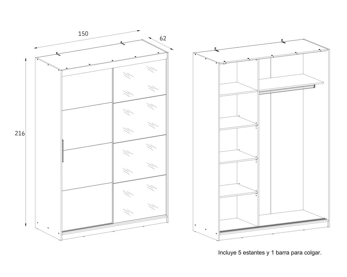 ARMARIO INOVA COMPACT 150 – ARMARIO 2 PUERTAS CORREDERAS CON ESPEJO image 3