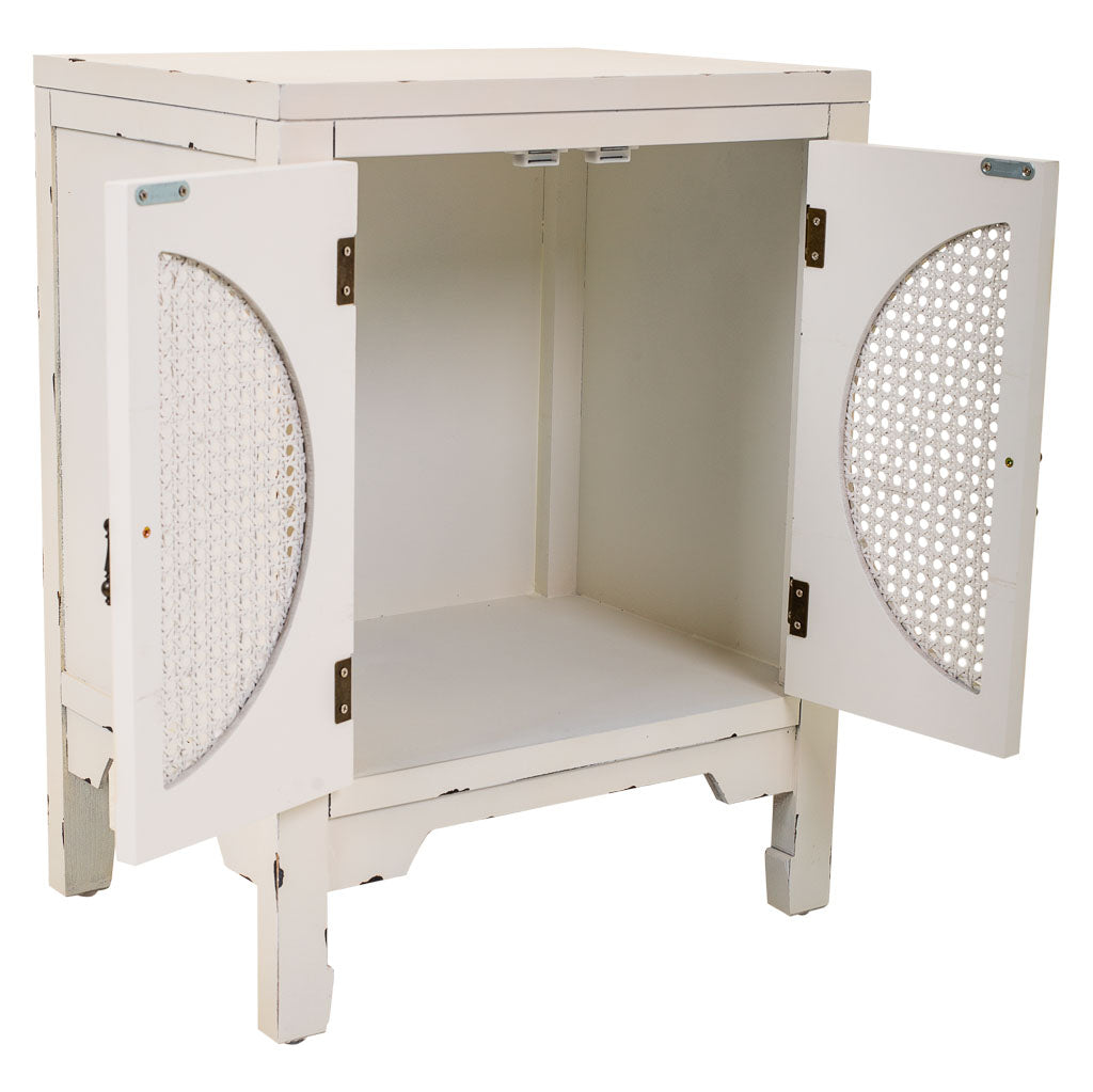 MESITA DE NOCHE ALIKA DE MADERA Y RATÁN CON 2 PUERTAS BLANCO image 2