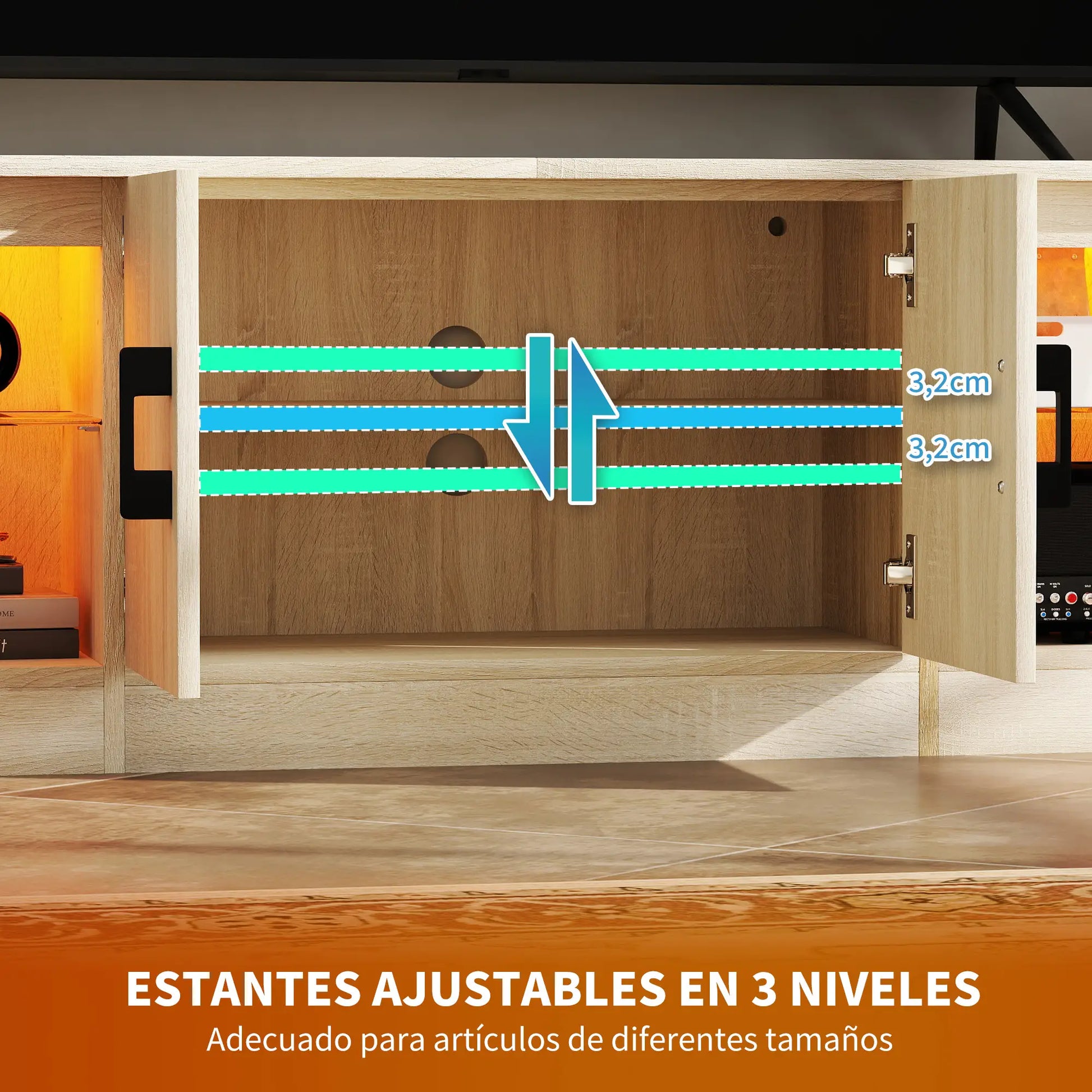 Mueble TV Moderno Roble 180 cm con LED RGB image 7