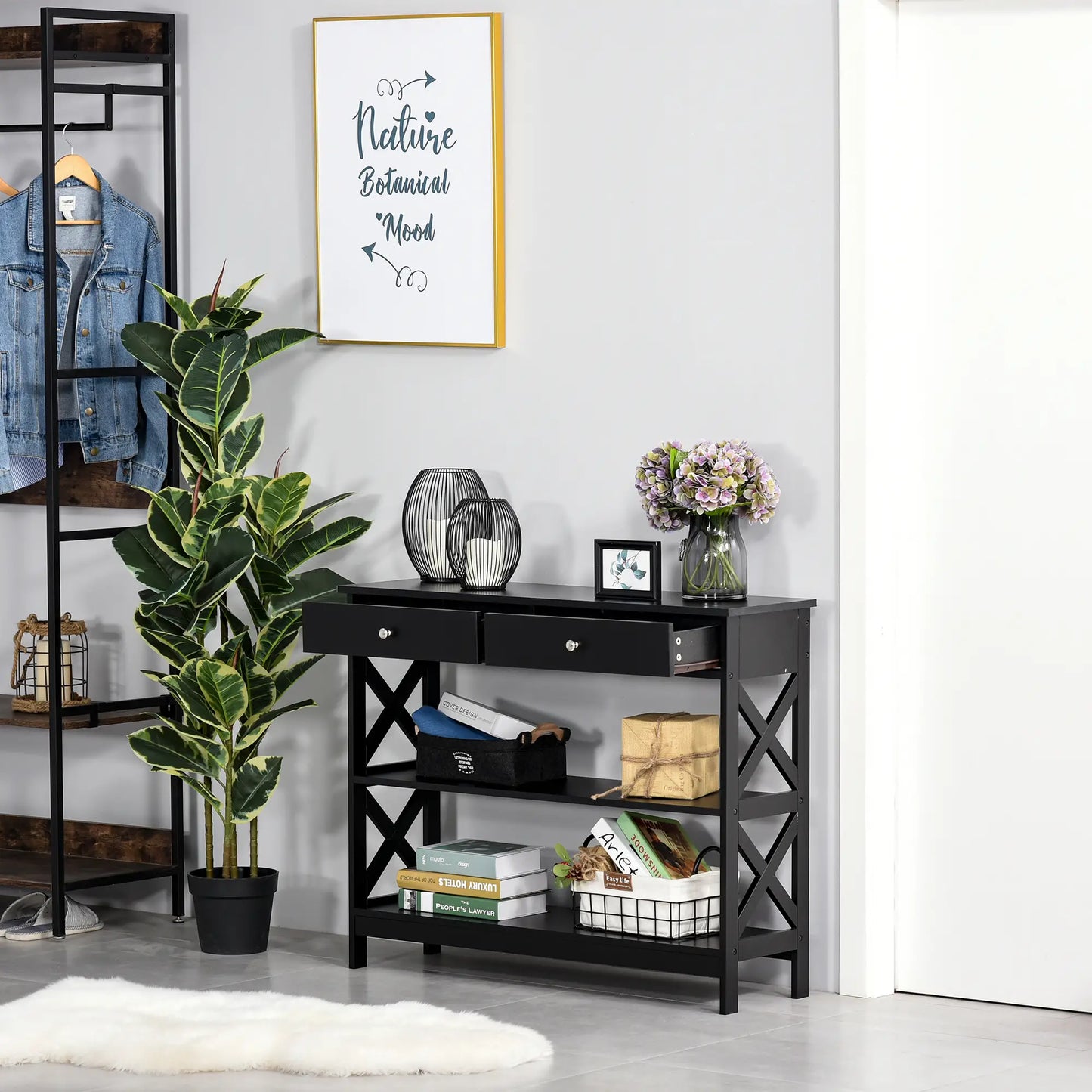 CONSOLA MODERNA NEGRA “BLACK X-LINE DOUBLE DRAWER” image 0