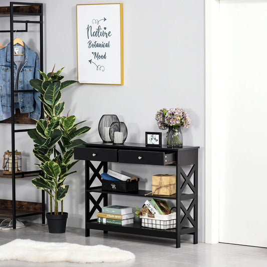 CONSOLA MODERNA NEGRA “BLACK X-LINE DOUBLE DRAWER” image 0