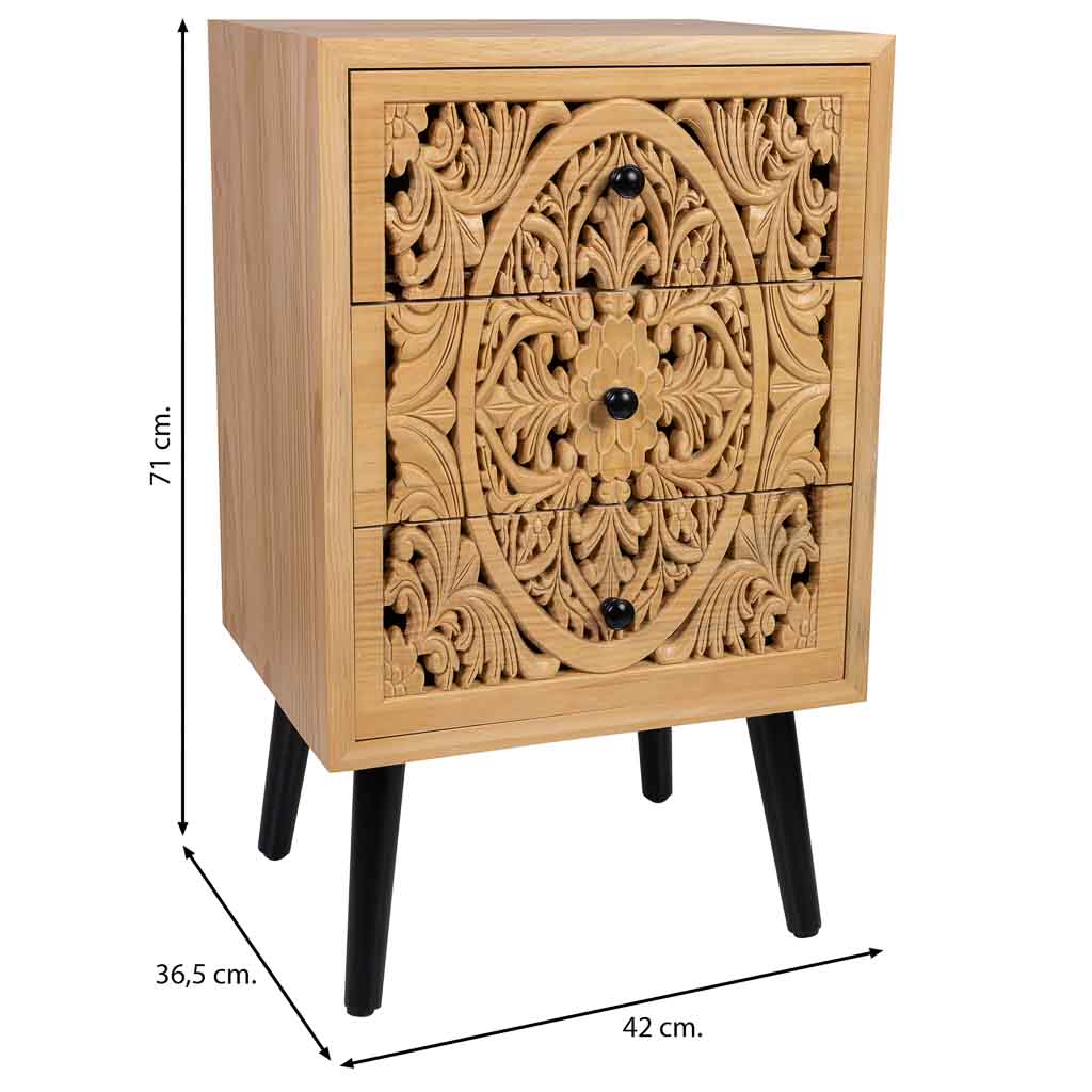 MESITA DE MADERA MARRÓN DE 3 CAJONES – COLECCIÓN DAVIS image 3