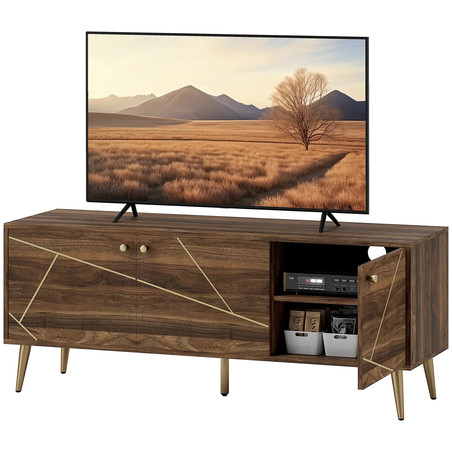 Mueble TV Moderno Marrón 130 cm con Patas Doradas image 5