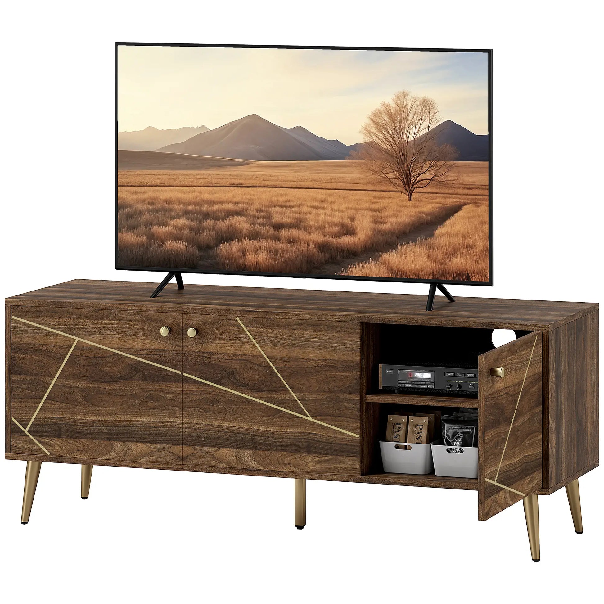 Mueble TV Moderno Marrón 130 cm con Patas Doradas image 5