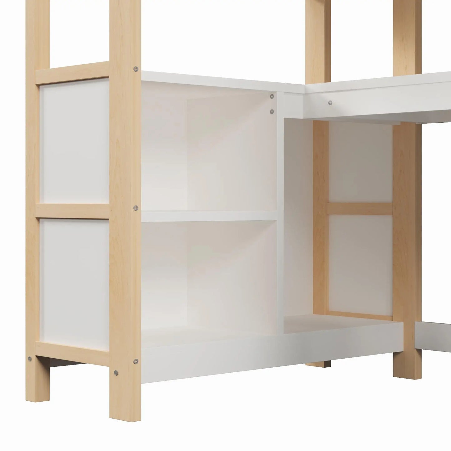 🛏️ CAMA ALTA INFANTIL 90x200 CM CON ESCRITORIO, ARMARIO Y ESTANTERÍAS – BLANCO O COLOR NATURAL