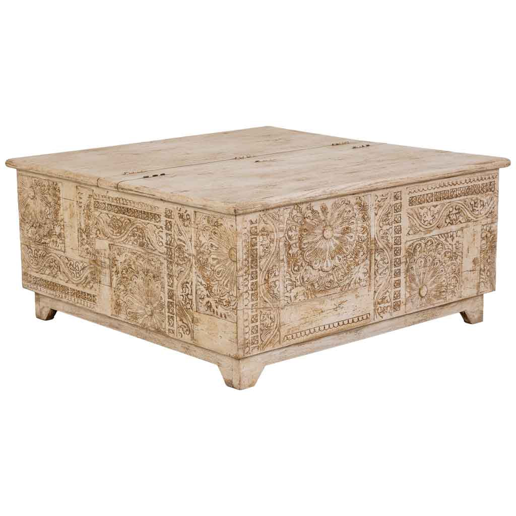 MESA DE CENTRO DALIAN ARTESANAL BLANCO ENVEJECIDO image 0