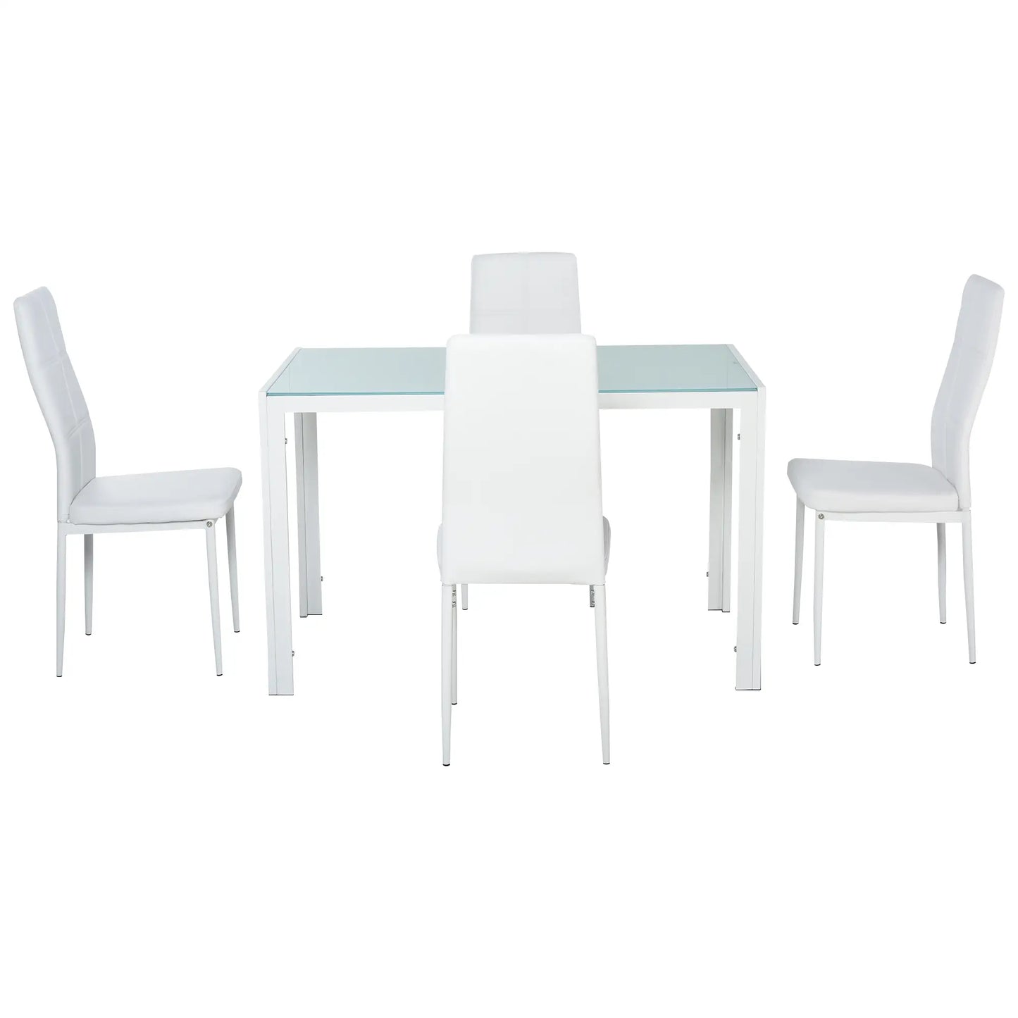🤍 Conjunto de Comedor CRISTALIA 120 cm – Mesa Cristal + 4 Sillas Blancas