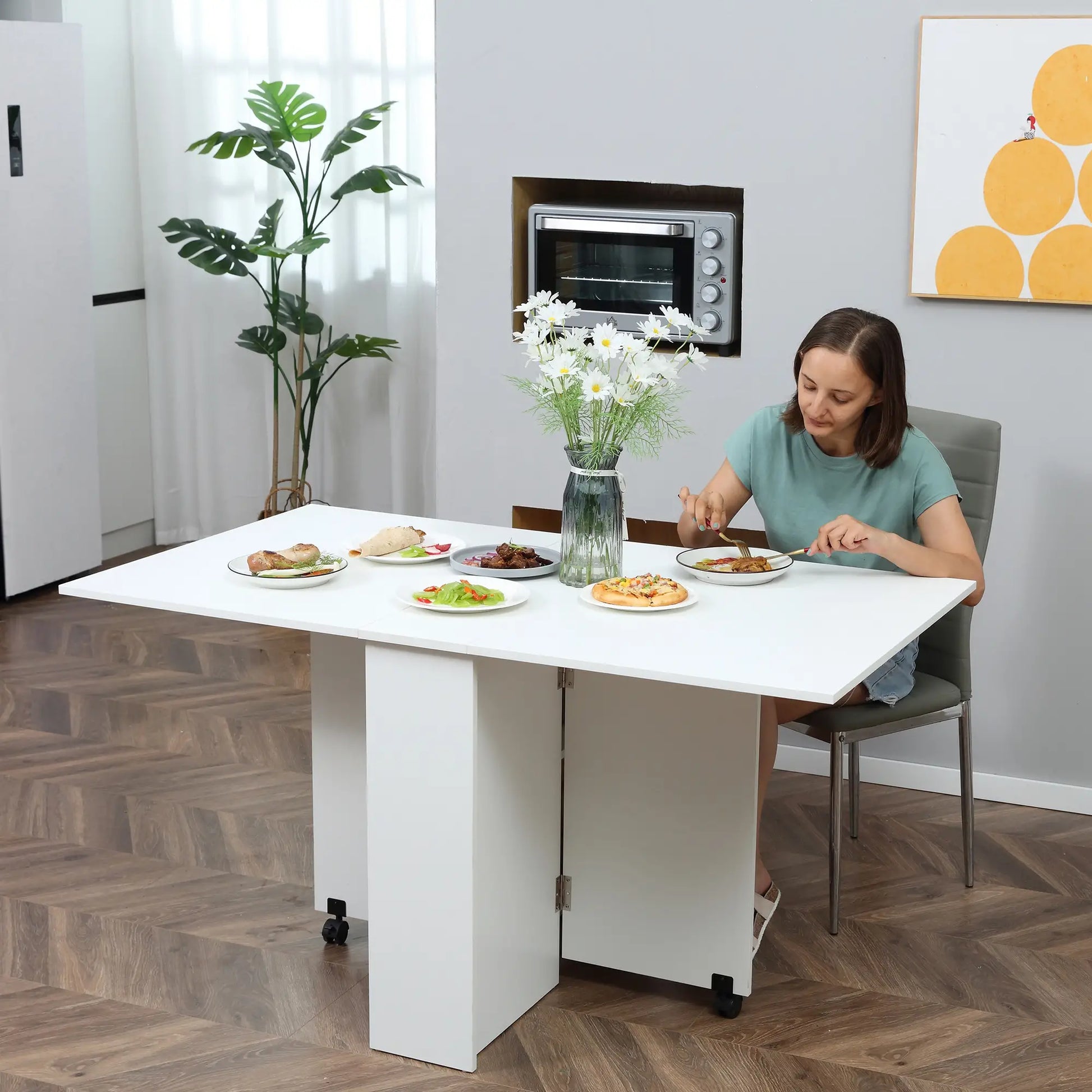 MESA DE COCINA PLEGABLE CON RUEDAS Y ALAS ABATIBLES 140 CM image 2