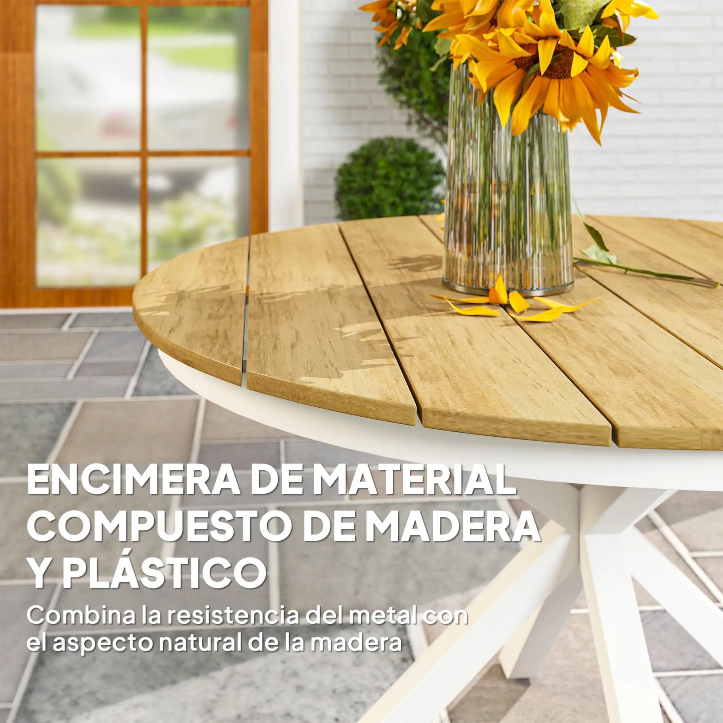 MESA DE JARDÍN REDONDA ALUMINIO Y LAMAS TEKAGARDEN Ø118 image 4