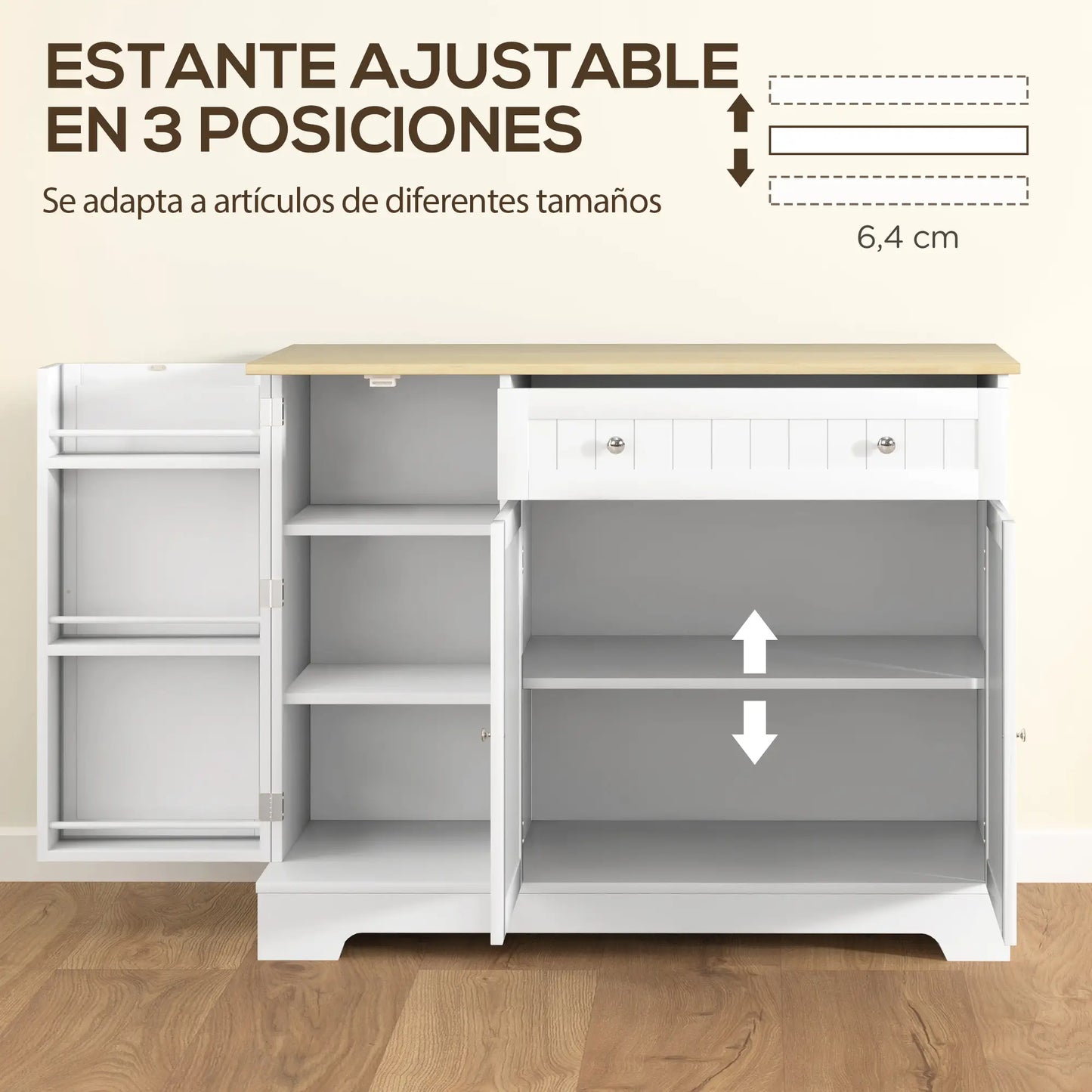 APARADOR DE COCINA BLANCO Y ROBLE 105 CM – MODELO SIERRA image 3