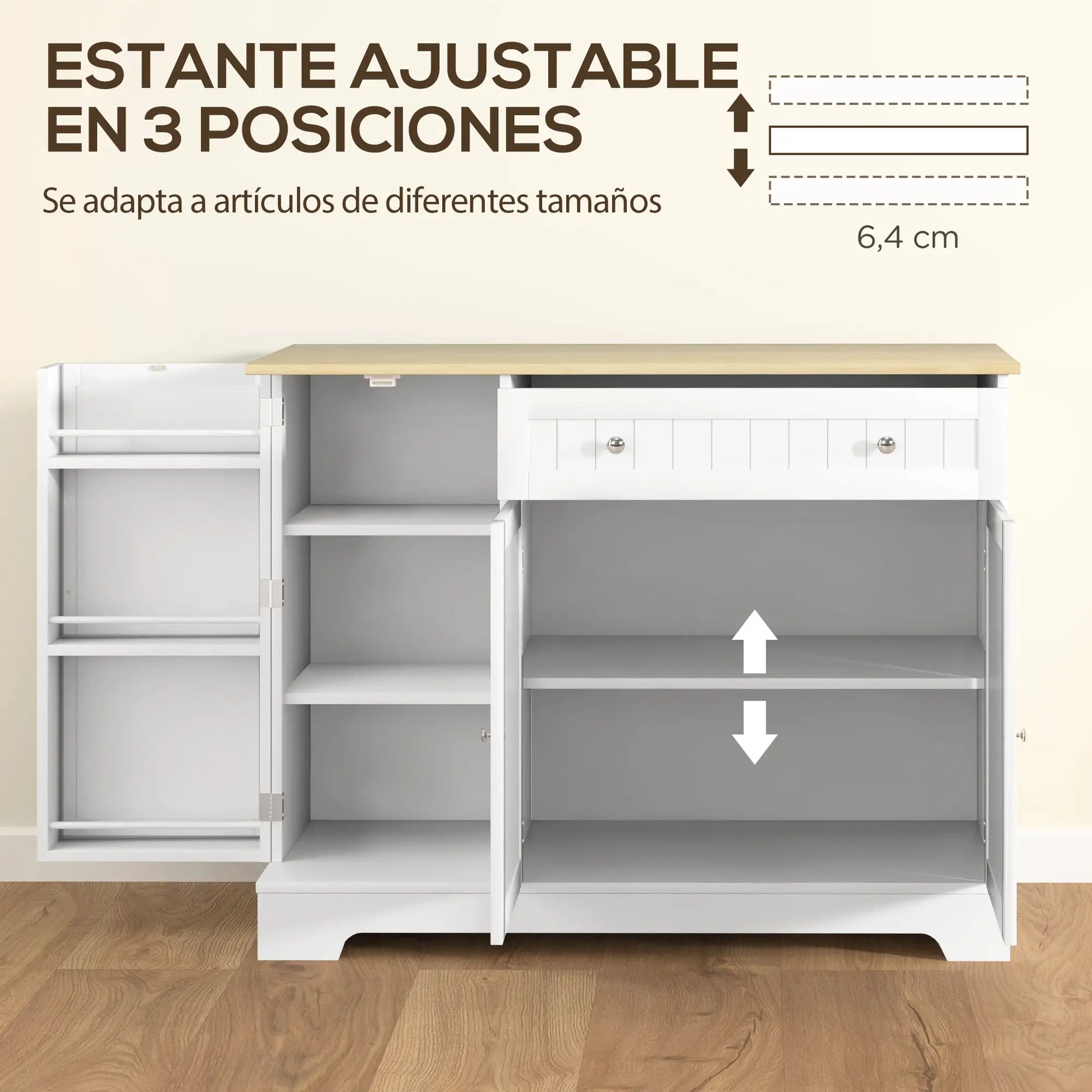 APARADOR DE COCINA BLANCO Y ROBLE 105 CM – MODELO SIERRA image 3