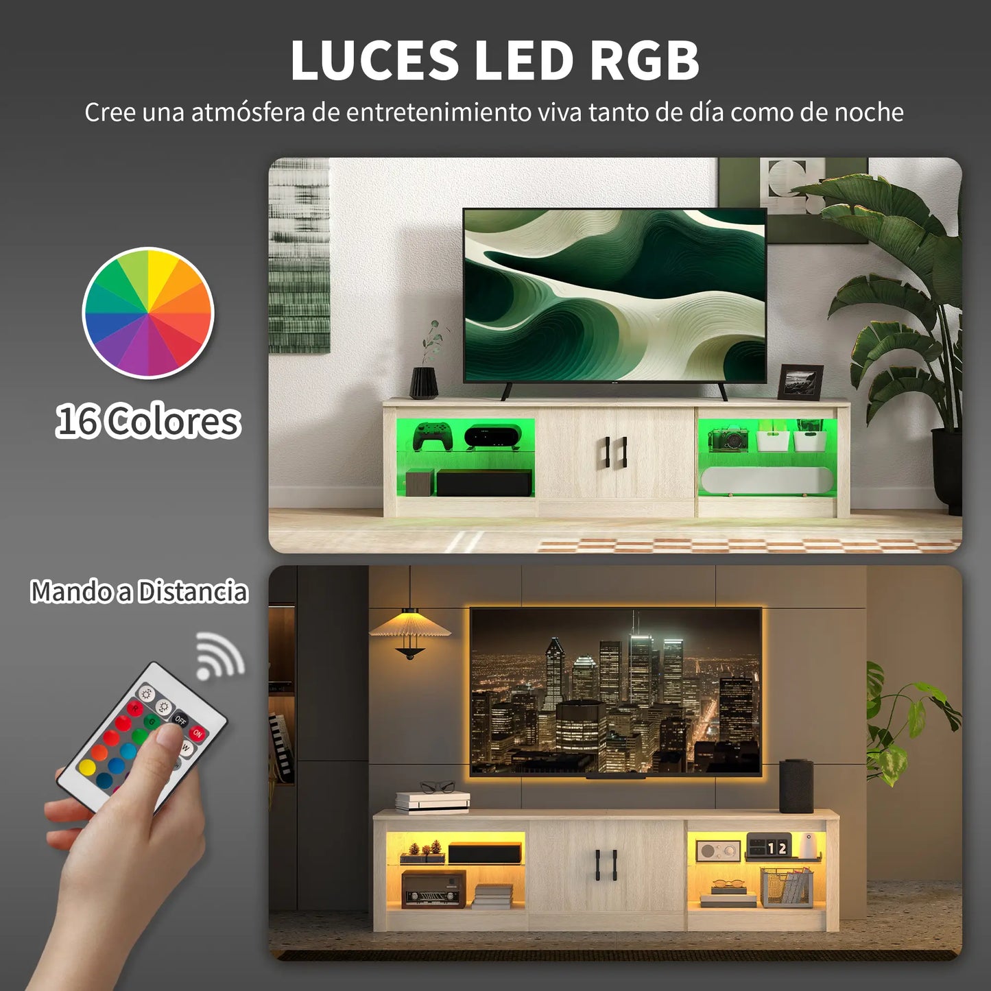Mueble TV Moderno Roble 180 cm con LED RGB image 8