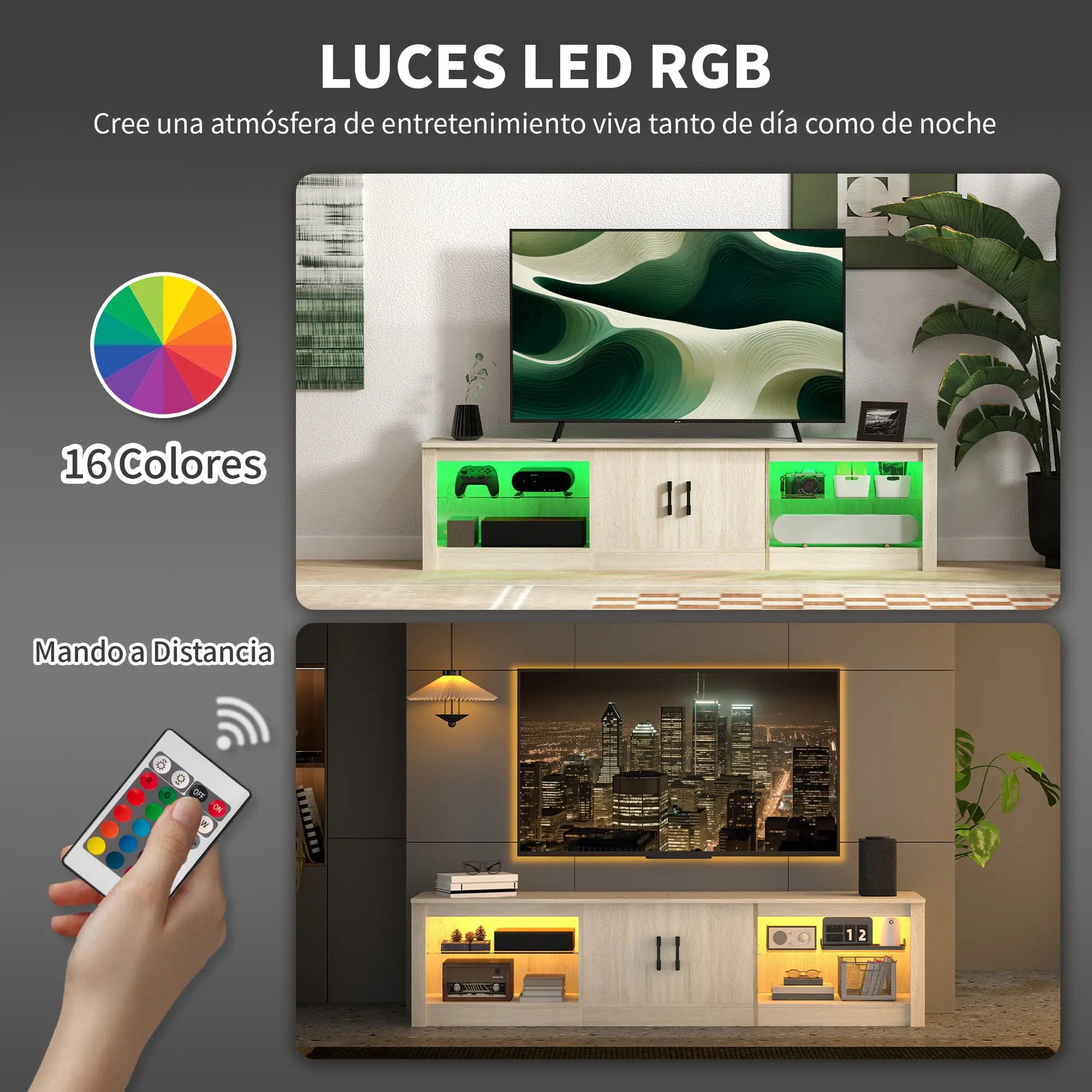 Mueble TV Moderno Roble 180 cm con LED RGB image 8
