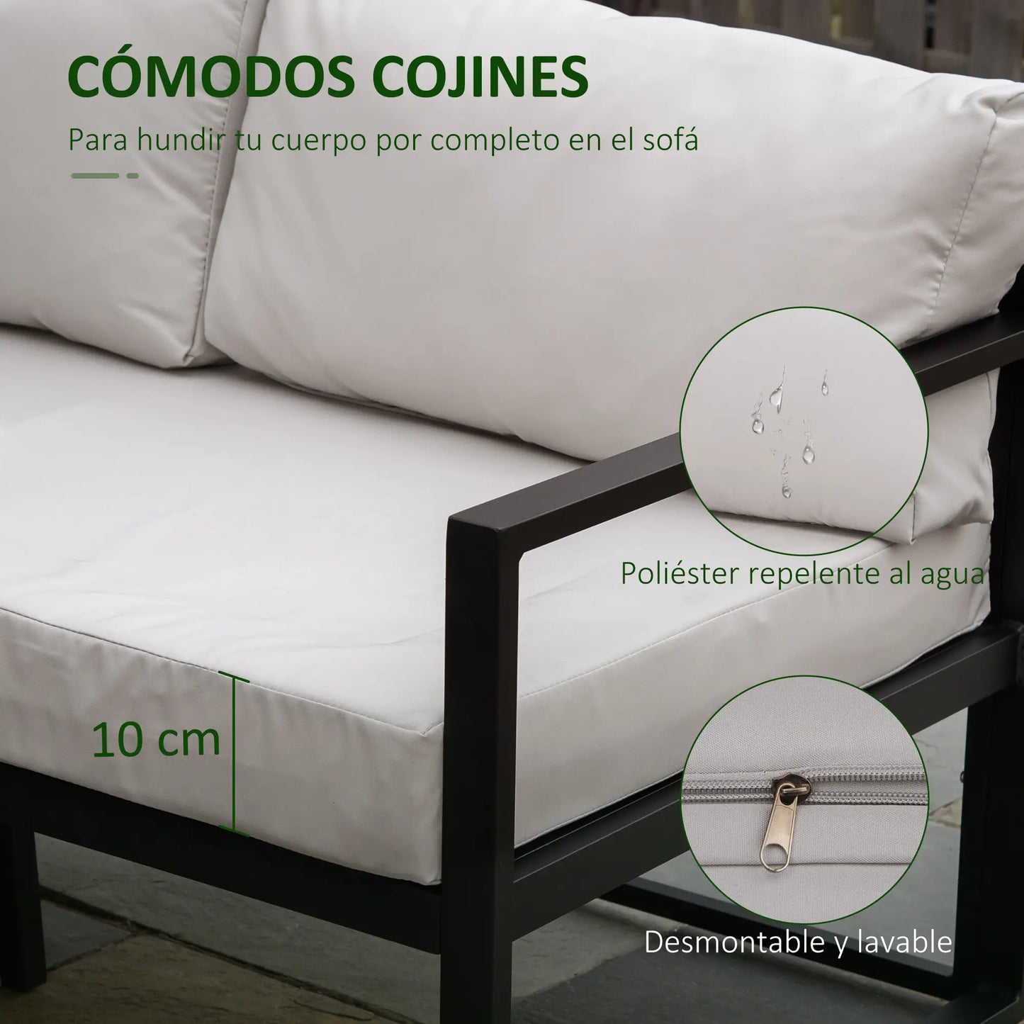 🌿 CONJUNTO DE JARDÍN 5 PLAZAS BARATO “LUXORIS” – SOFÁ EXTERIOR EN L + MESA