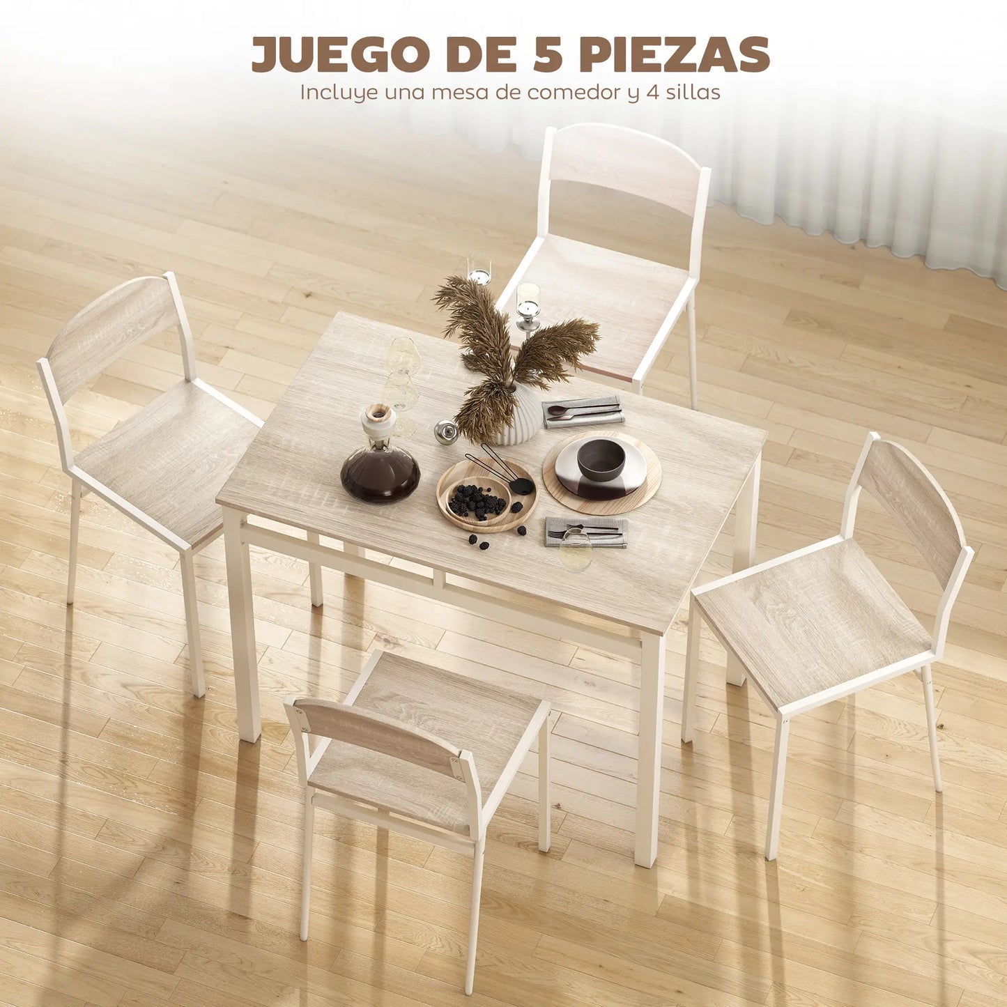 JUEGO DE MESA Y 4 SILLAS DE COMEDOR ESTILO MODERNO BLANCO – MODELO NORDIC image 0