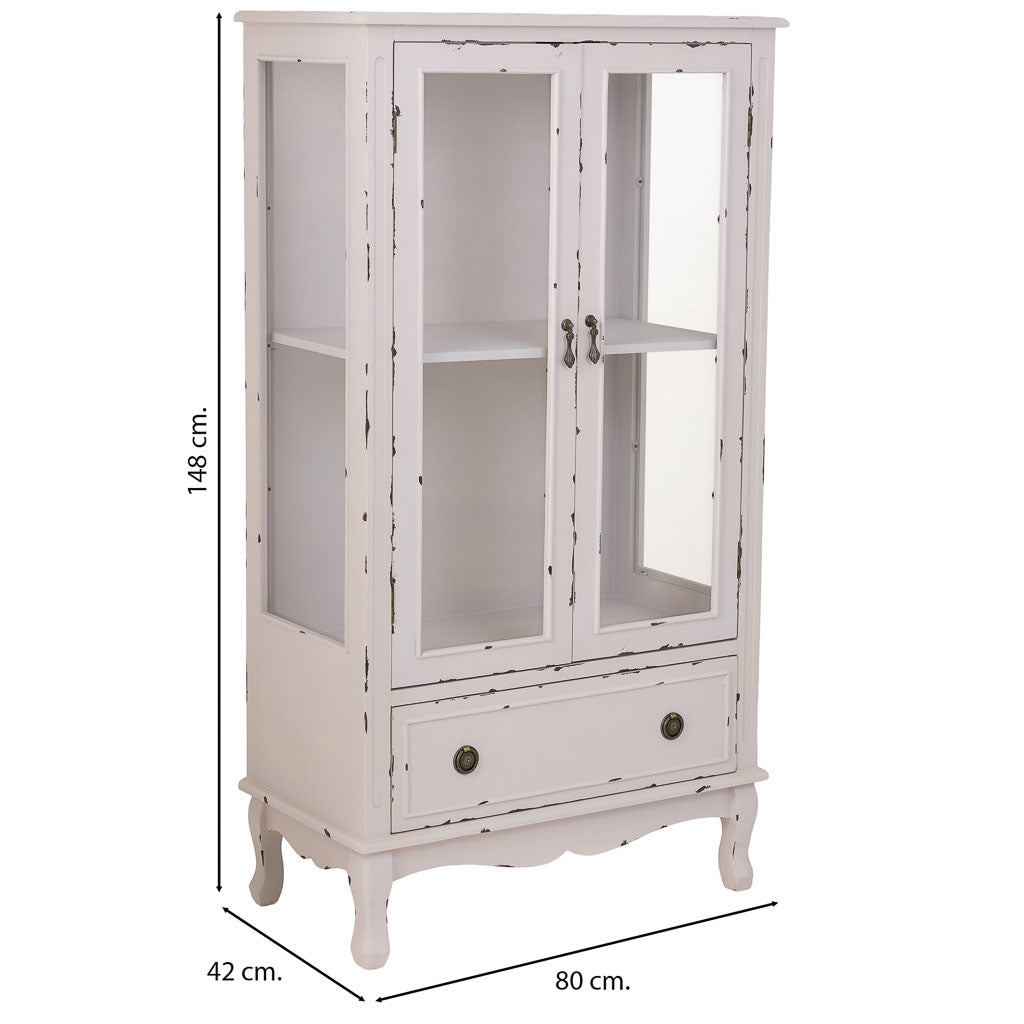 VITRINA AMANDA BLANCO ENVEJECIDO 1 CAJÓN + 2 PUERTAS image 1