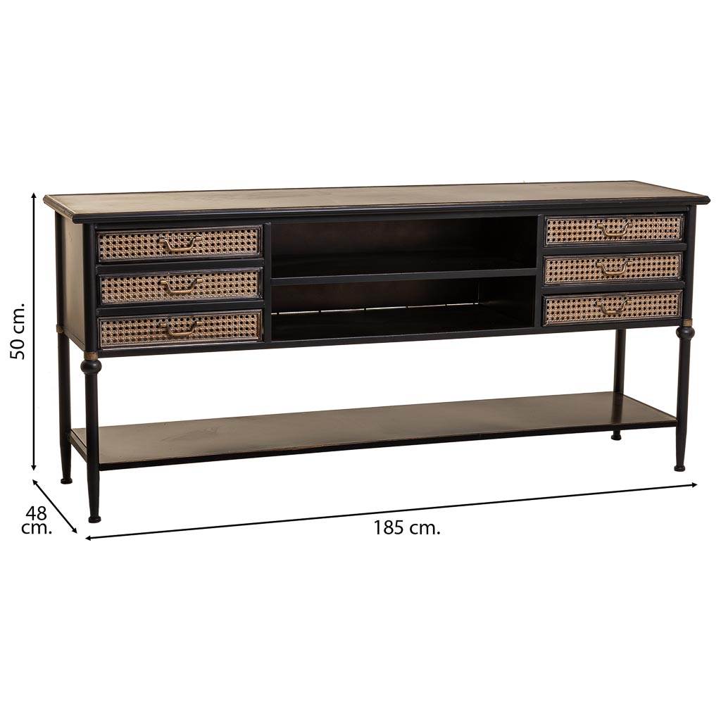 MUEBLE TV ALKA DE METAL MARRÓN CON 6 CAJONES Y HUECO CENTRAL image 3
