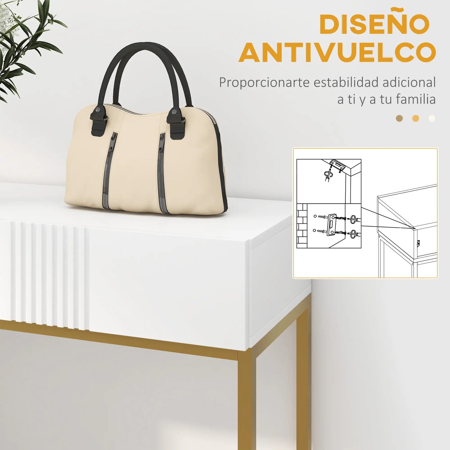 CONSOLA MODERNA BLANCA “GOLDEN LINE DOUBLE DRAWER” image 6