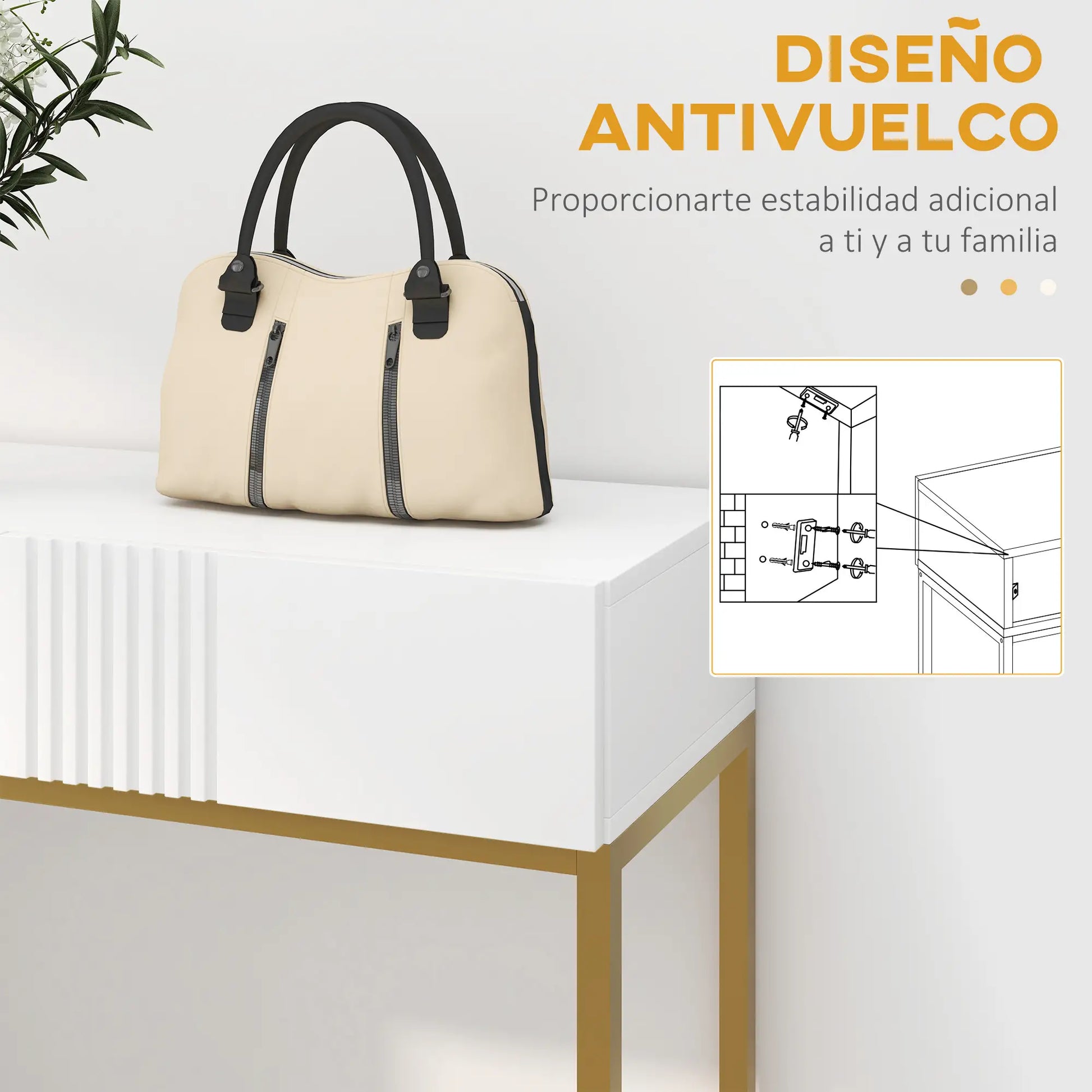 CONSOLA MODERNA BLANCA “GOLDEN LINE DOUBLE DRAWER” image 6