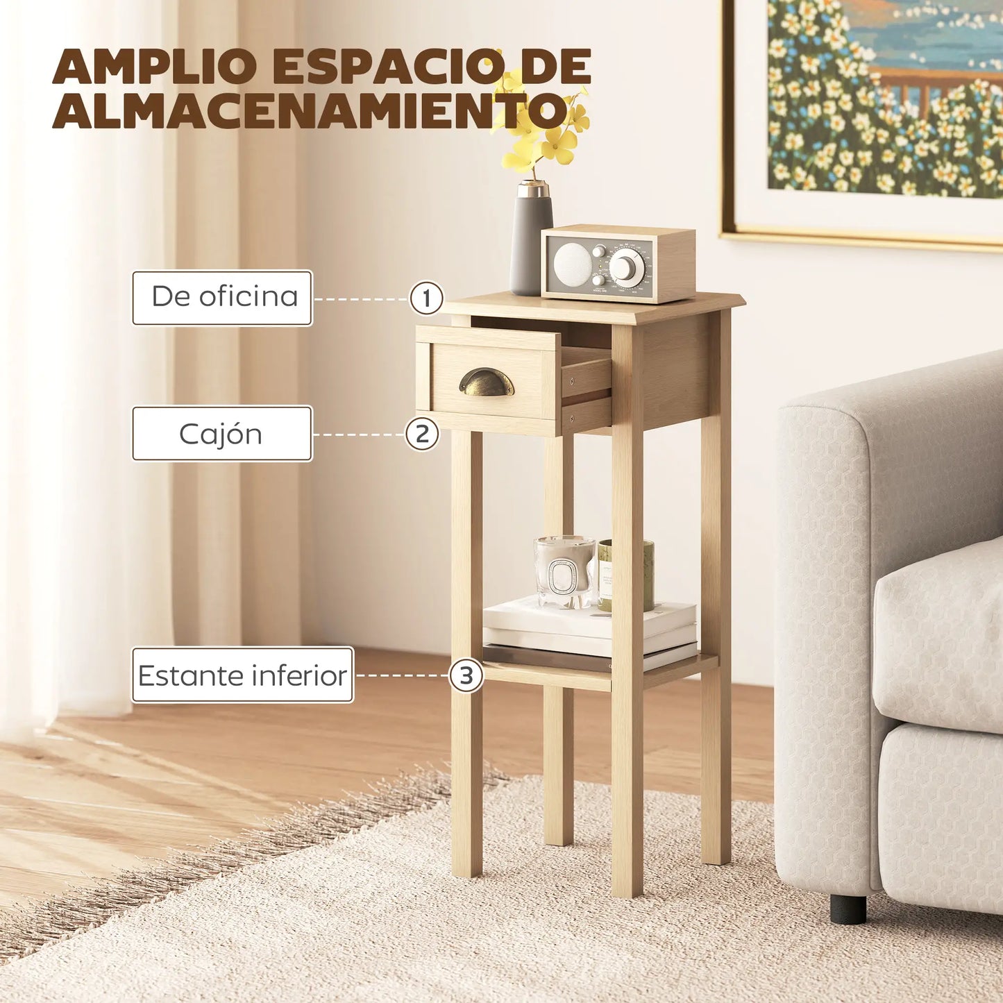 🪵 Mesa Auxiliar Rústica NATURAL HOME – 1 Cajón