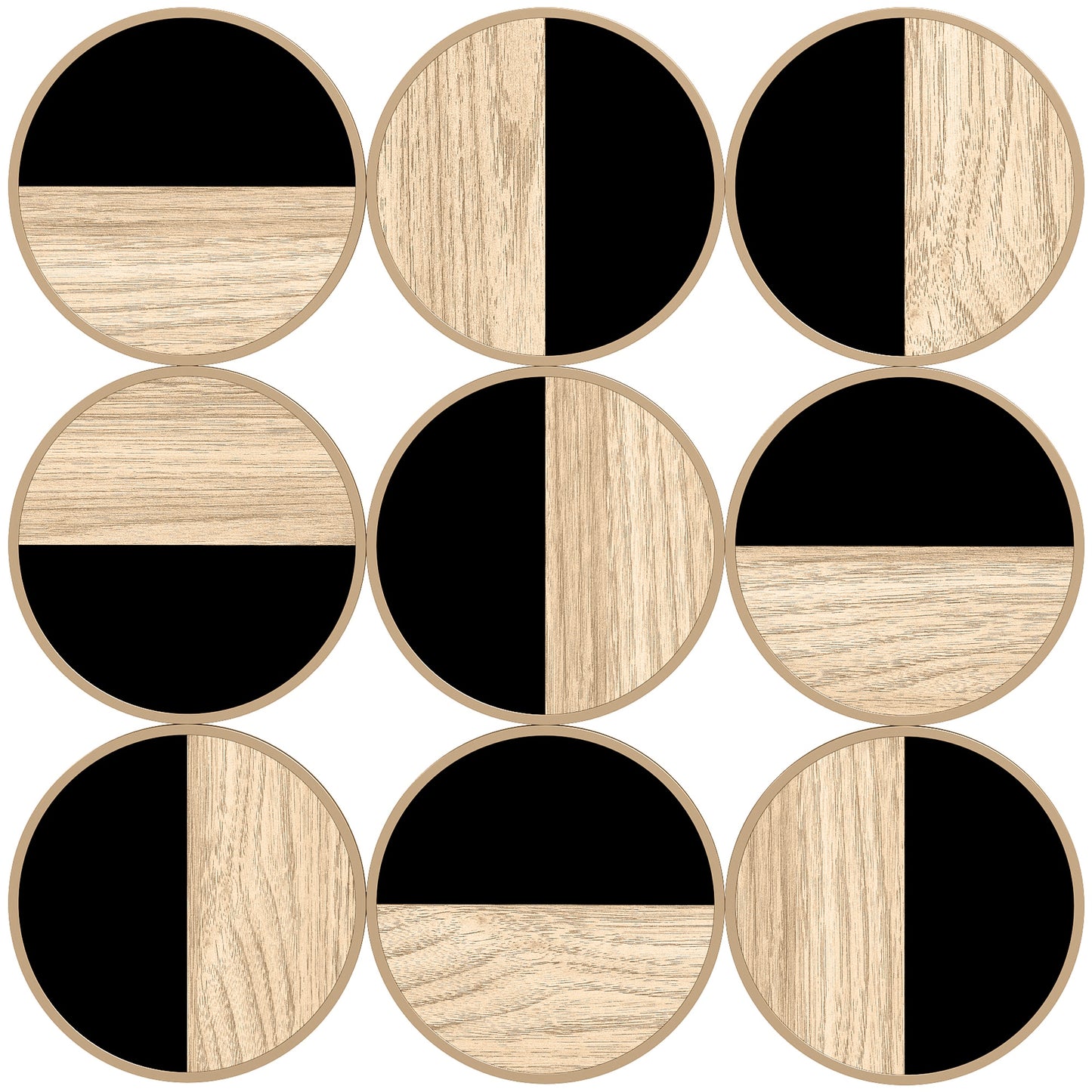 🖼️ CUADRO DECORATIVO DE PARED GEOMÉTRICO 3D 60 × 60 CM – DISEÑO MODERNO CON EFECTO MADERA, ESPEJO Y NEGRO