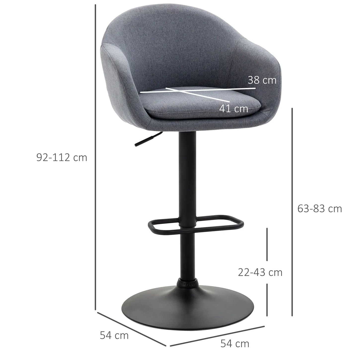 🪑 Taburete de Bar Regulable Tapizado en Tela Gris Oscuro – Giratorio 360° con Reposapiés y Base de Acero