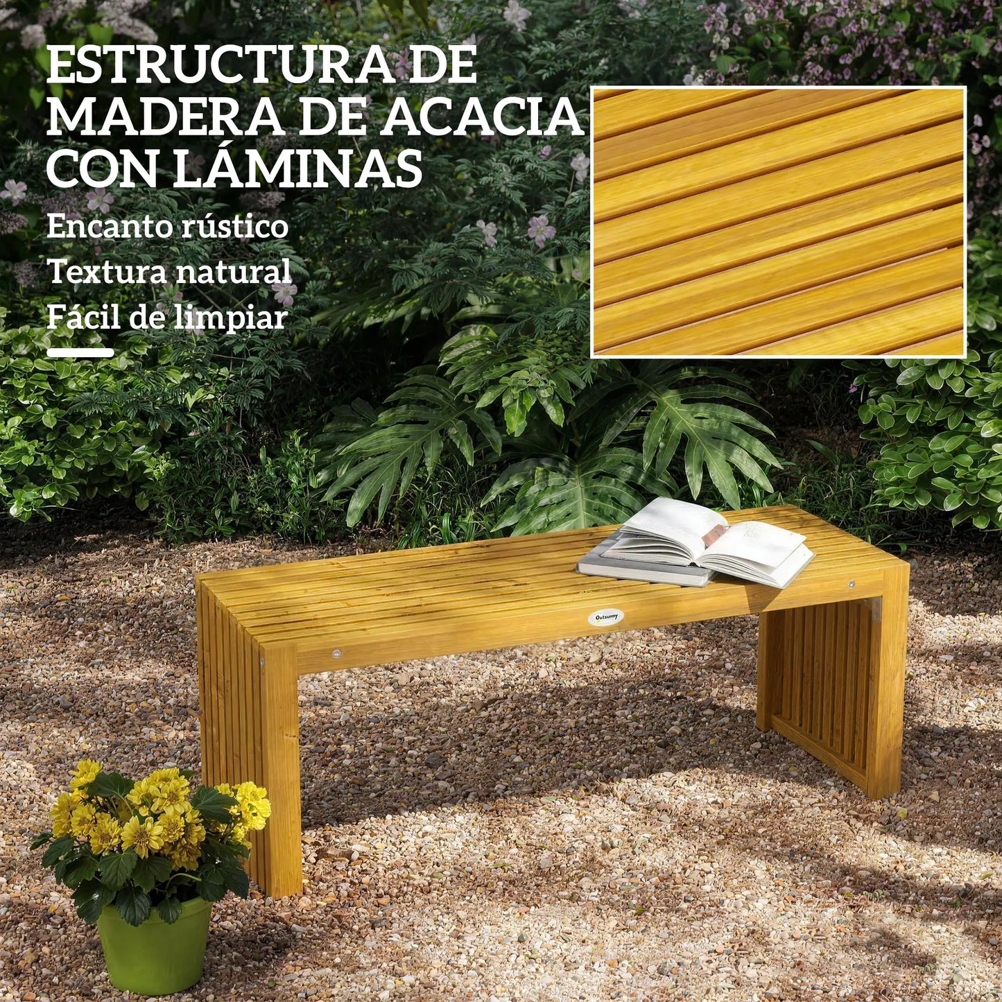 🌿 Banco de Jardín Modelo Acacia Pure 2 Plazas Madera Natural Sin Respaldo