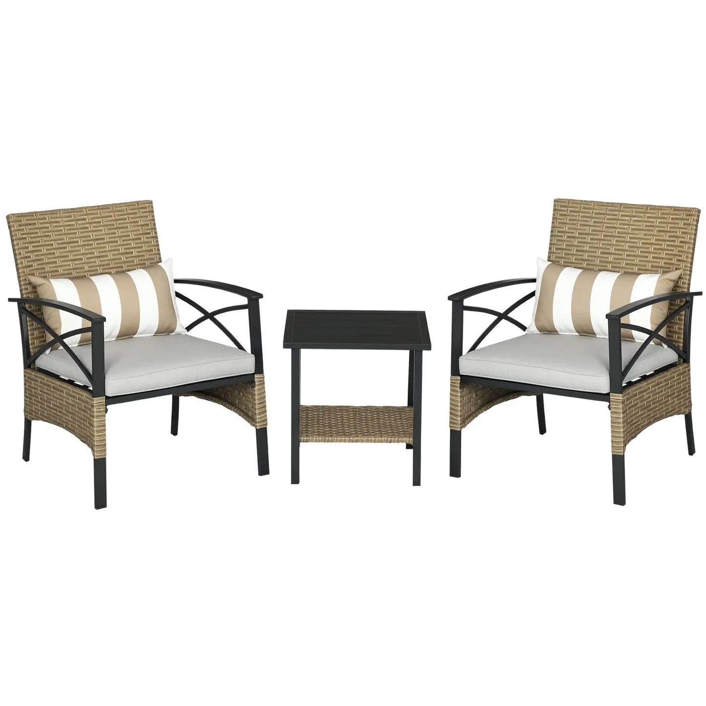 CONJUNTO DE JARDÍN RATÁN SINTÉTICO 2 SILLONES + MESA – MARRÓN image 6