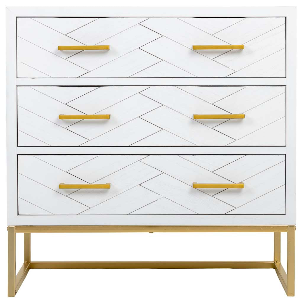 CÓMODA MARTA DE MADERA Y METAL BLANCA 3 CAJONES image 2